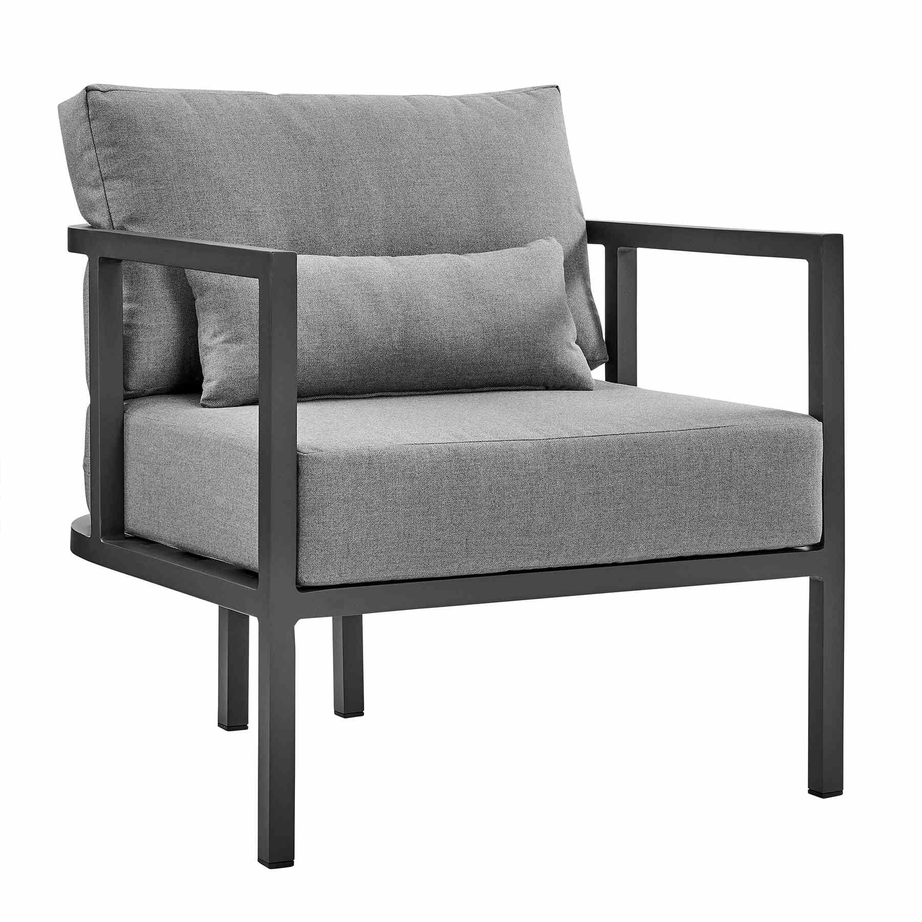 Valentina 4 Piece Dark Gray Aluminum Outdoor Seating Set with Dark Gray Cushions - Image 4
