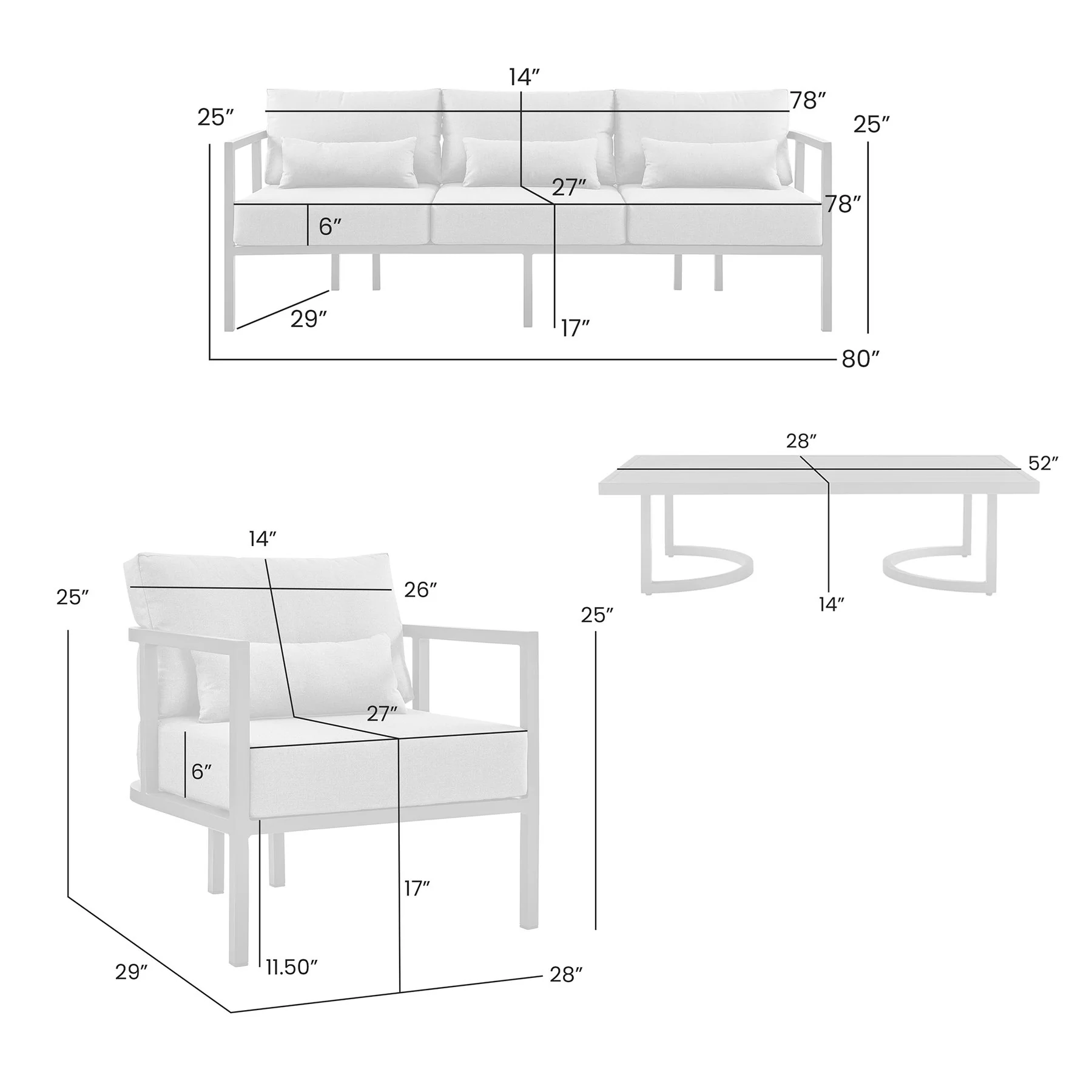 Valentina 4 Piece Dark Gray Aluminum Outdoor Seating Set with Dark Gray Cushions - Image 8