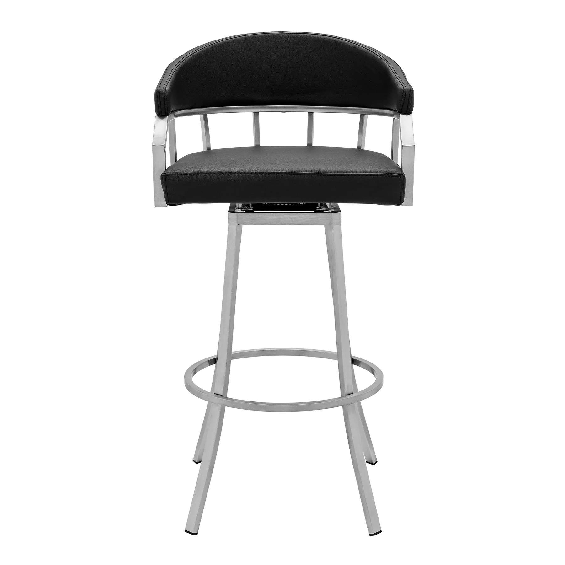 Valerie 26" Counter Height Swivel Modern Black Faux Leather Bar and Counter Stool in Brushed Stainless Steel Finish - Image 2
