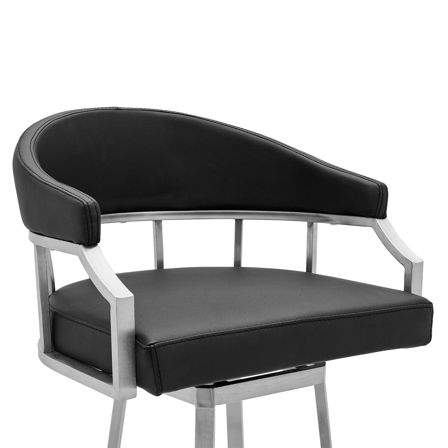 Valerie 26" Counter Height Swivel Modern Black Faux Leather Bar and Counter Stool in Brushed Stainless Steel Finish - Image 4