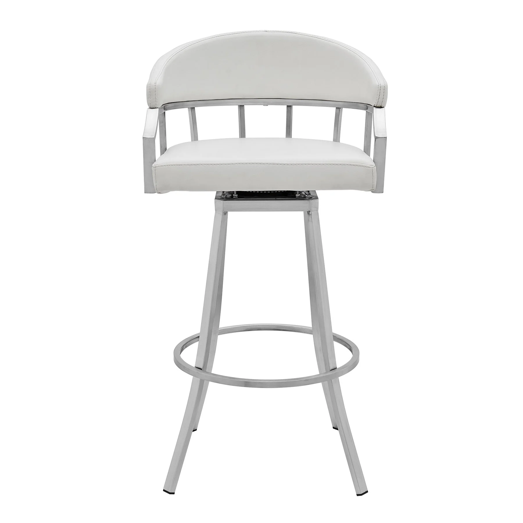 Valerie 26" Counter Height Swivel Modern White Faux Leather Bar and Counter Stool in Brushed Stainless Steel Finish - Image 2