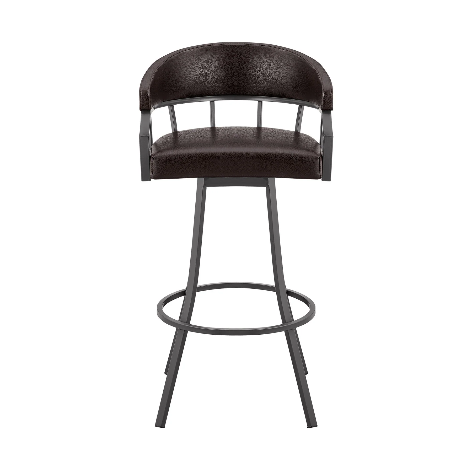 Valerie 26" Swivel Brown Faux Leather and Java Brown Metal Bar Stool - Image 2