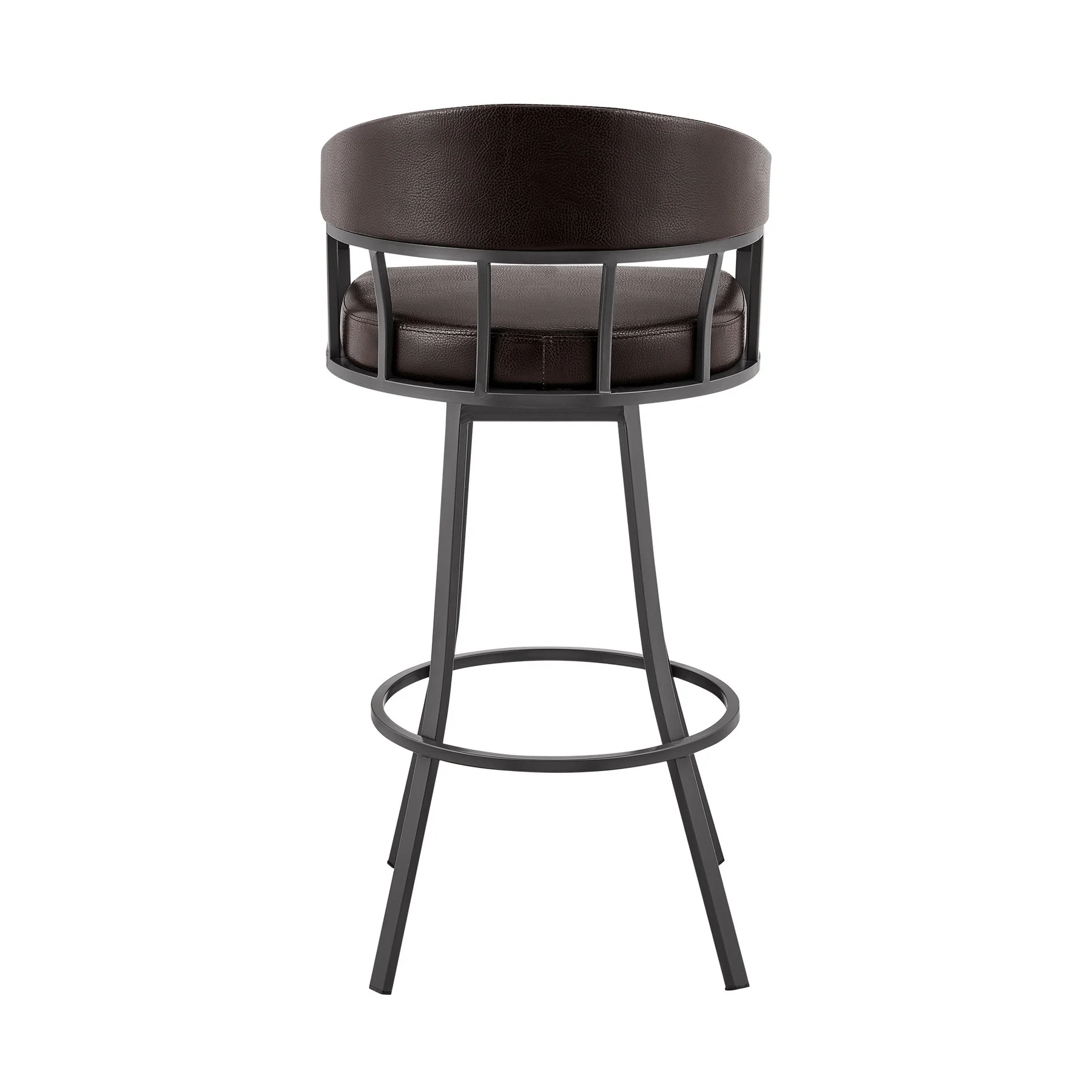 Valerie 26" Swivel Brown Faux Leather and Java Brown Metal Bar Stool - Image 5