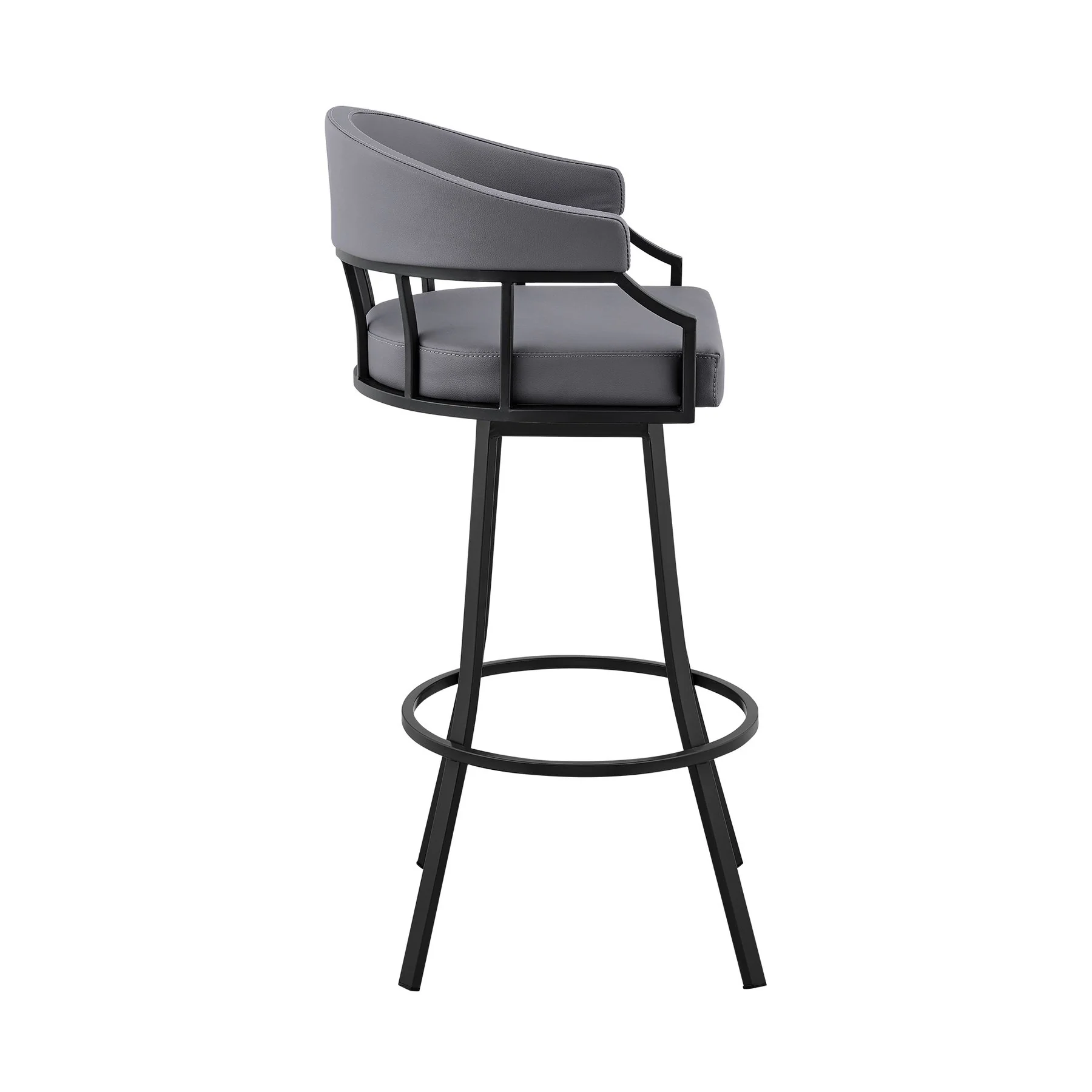 Valerie 26" Swivel Slate Gray Faux Leather and Black Metal Bar Stool - Image 3