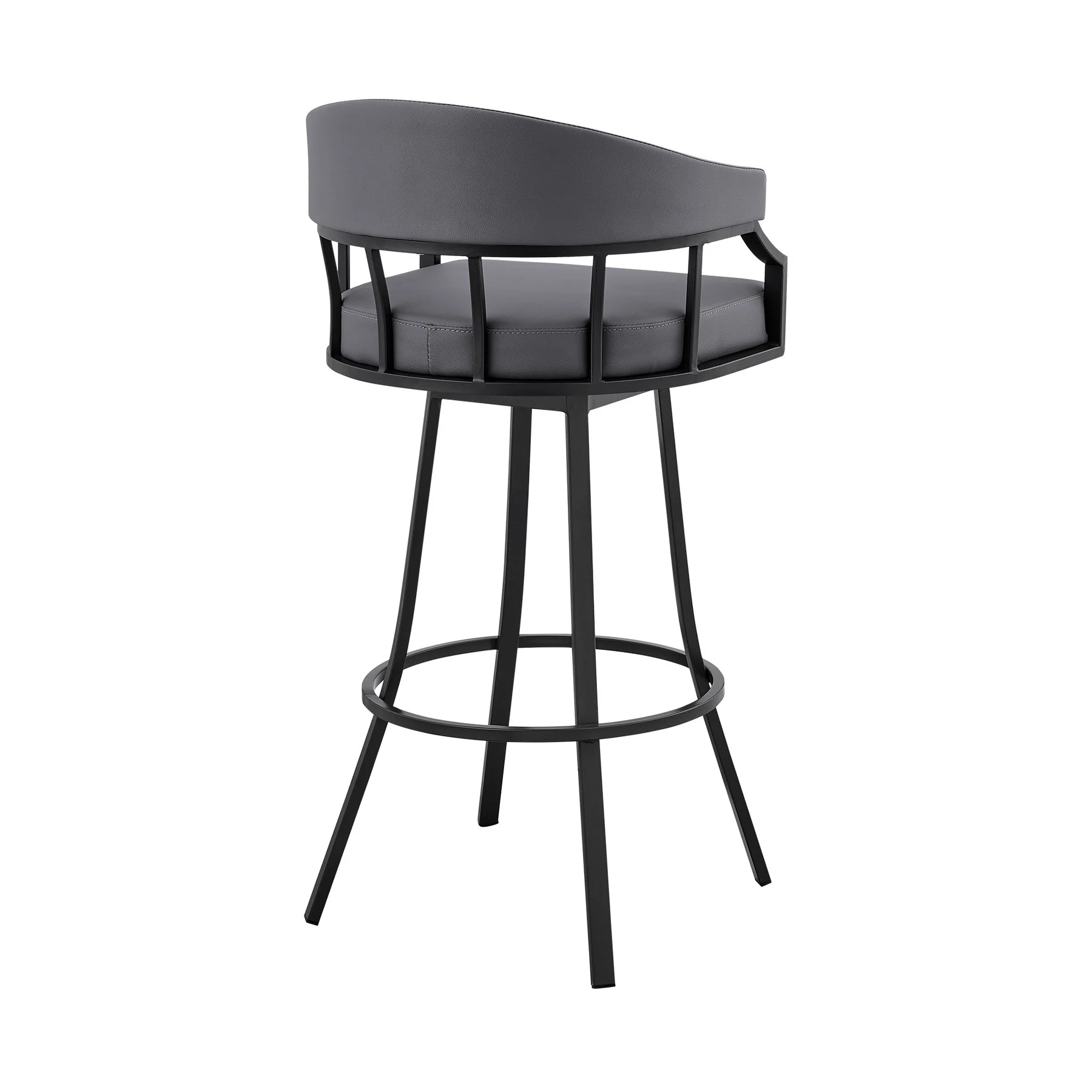 Valerie 26" Swivel Slate Gray Faux Leather and Black Metal Bar Stool - Image 4