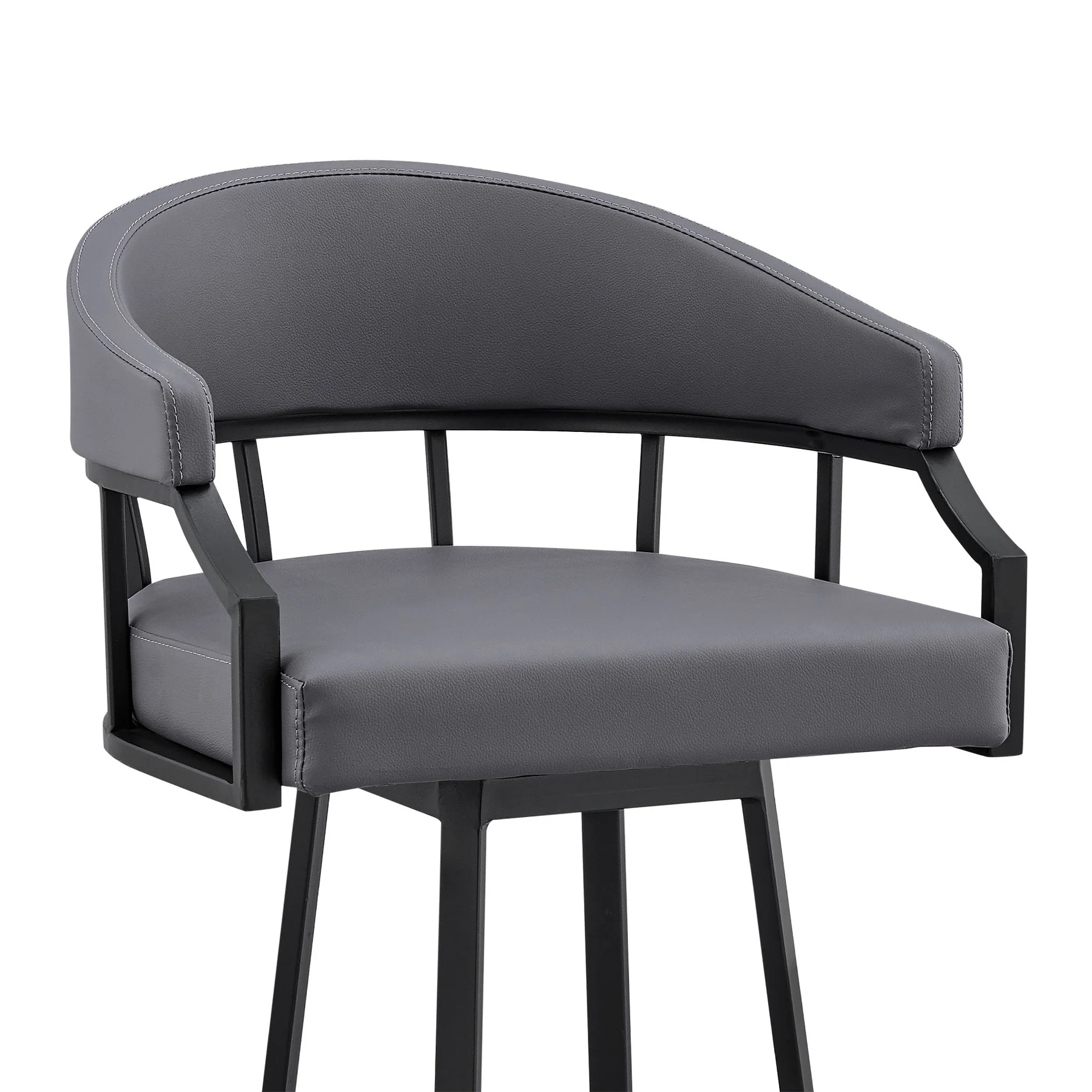 Valerie 26" Swivel Slate Gray Faux Leather and Black Metal Bar Stool - Image 6