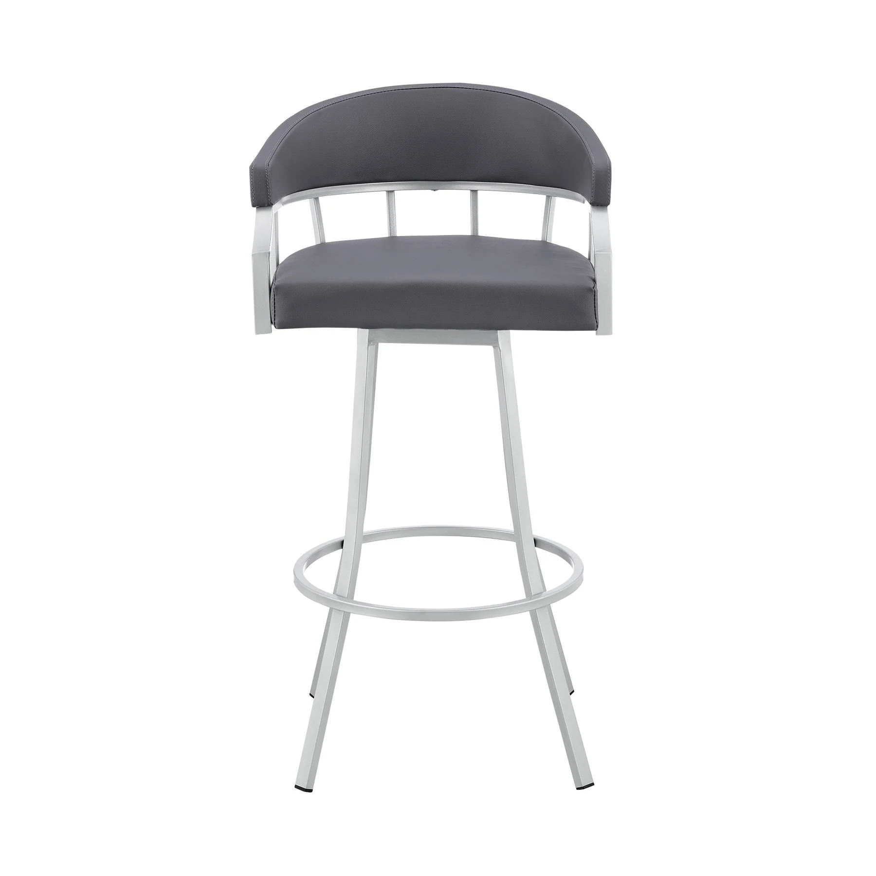 Valerie 26" Swivel Slate Gray Faux Leather and Silver Metal Bar Stool - Image 2