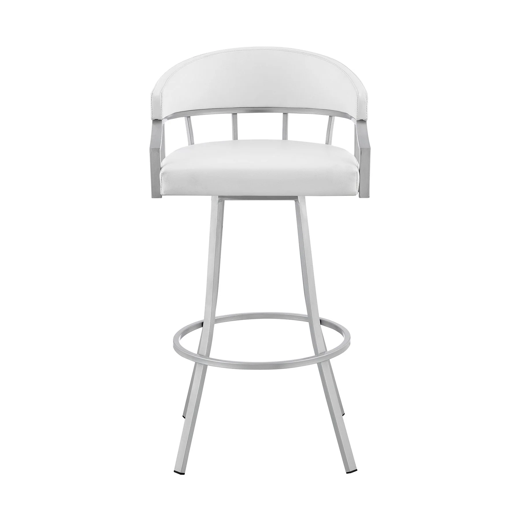 Valerie 26" Swivel White Faux Leather and Silver Metal Bar Stool - Image 2
