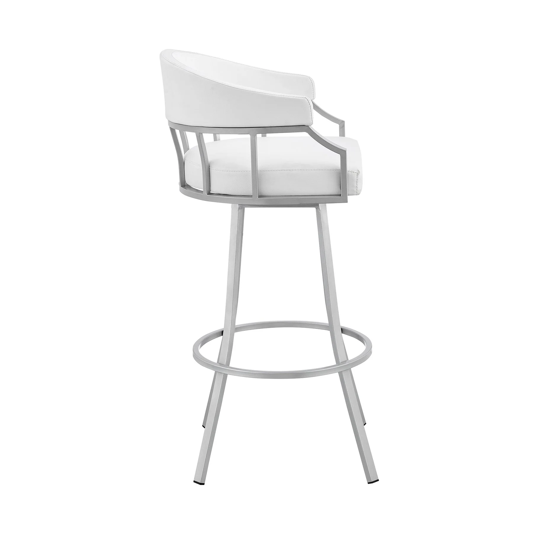 Valerie 26" Swivel White Faux Leather and Silver Metal Bar Stool - Image 3