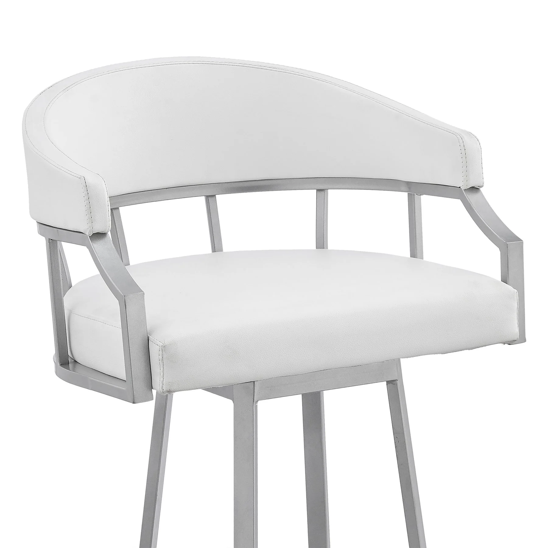 Valerie 26" Swivel White Faux Leather and Silver Metal Bar Stool - Image 6