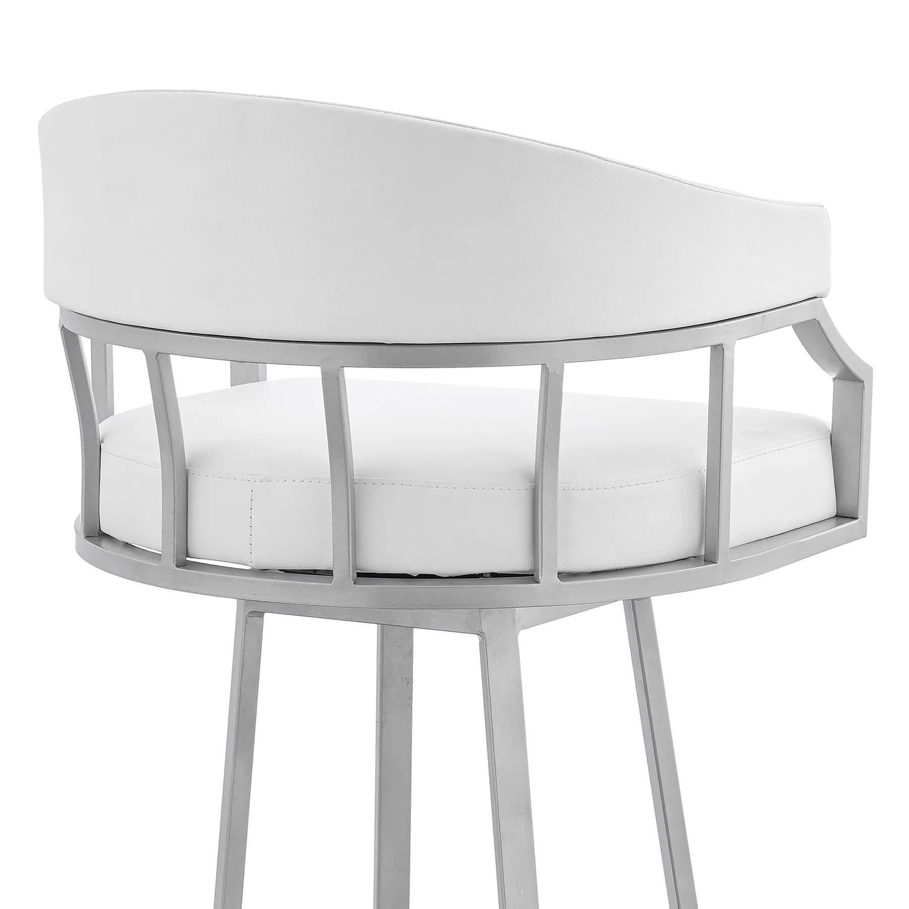 Valerie 26" Swivel White Faux Leather and Silver Metal Bar Stool - Image 7