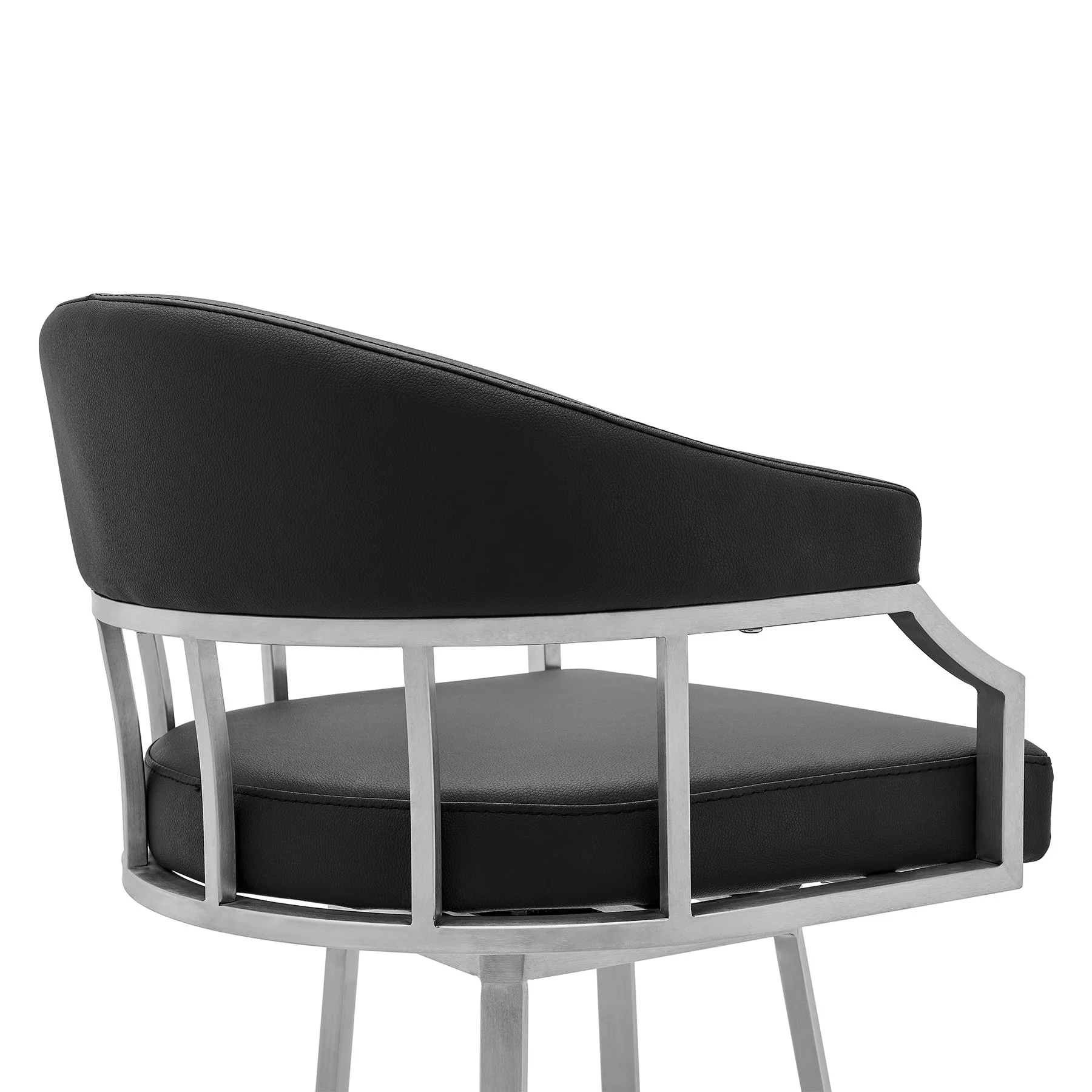 Valerie 30" Bar Height Swivel Modern Black Faux Leather Bar and Counter Stool in Brushed Stainless Steel Finish - Image 5