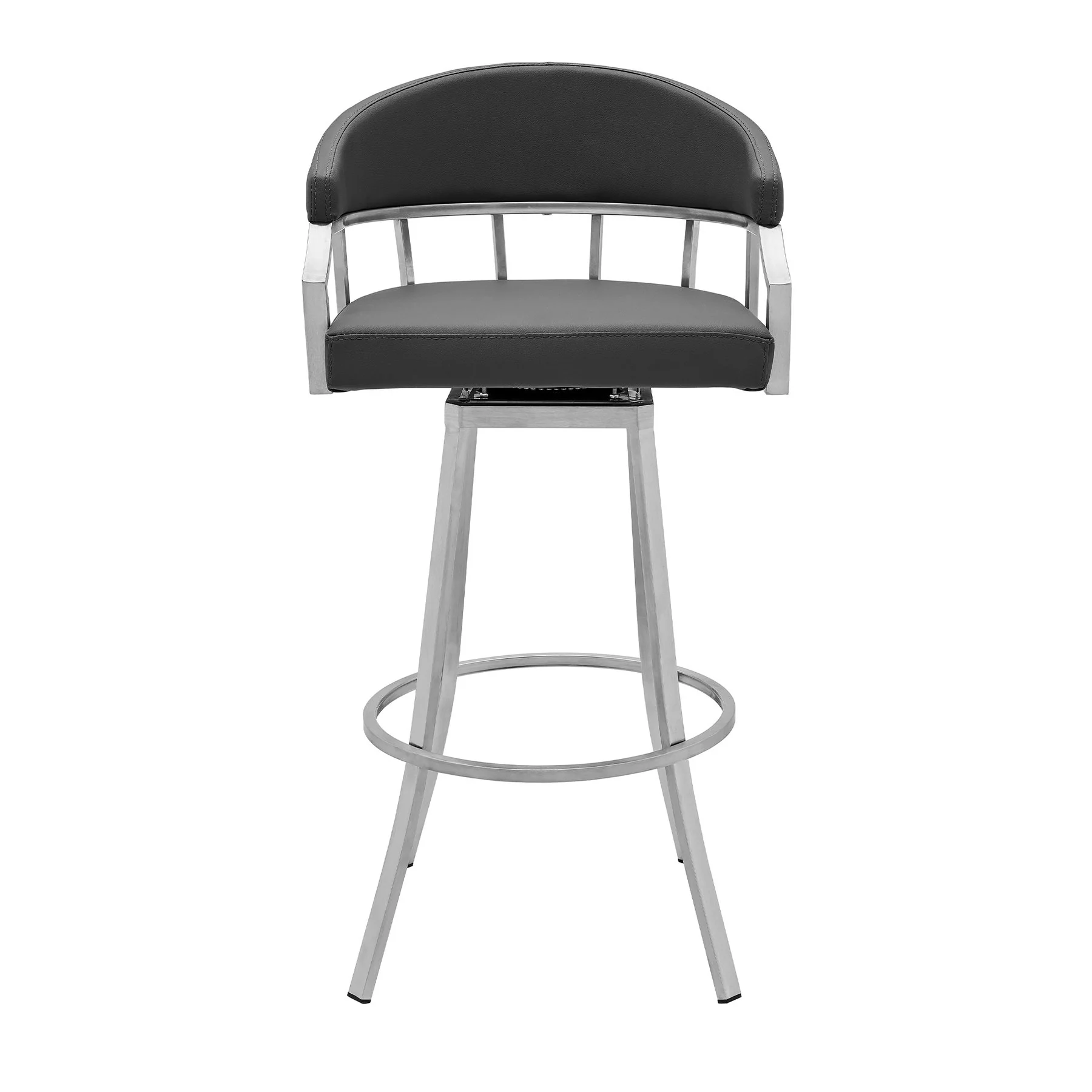 Valerie 30" Bar Height Swivel Modern Slate Gray Faux Leather Bar and Counter Stool in Brushed Stainless Steel Finish - Image 2