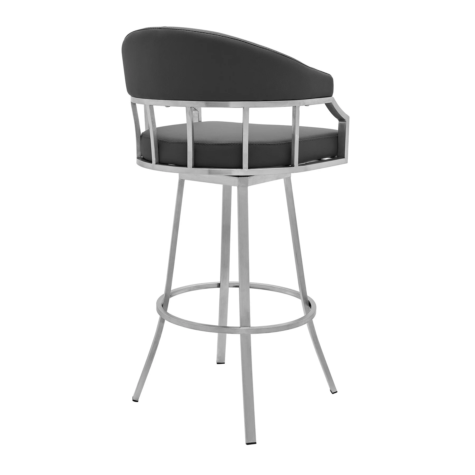 Valerie 30" Bar Height Swivel Modern Slate Gray Faux Leather Bar and Counter Stool in Brushed Stainless Steel Finish - Image 3