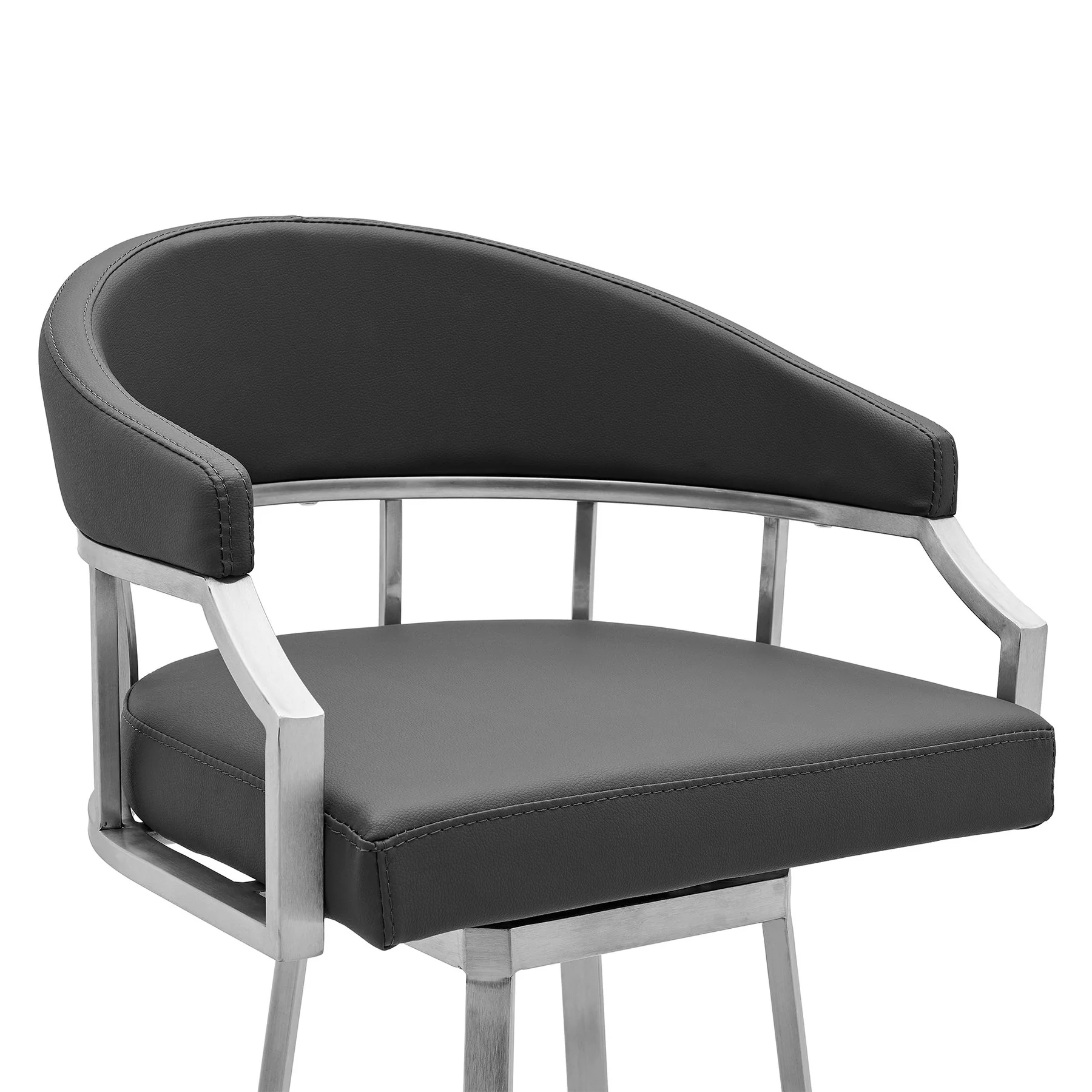Valerie 30" Bar Height Swivel Modern Slate Gray Faux Leather Bar and Counter Stool in Brushed Stainless Steel Finish - Image 4