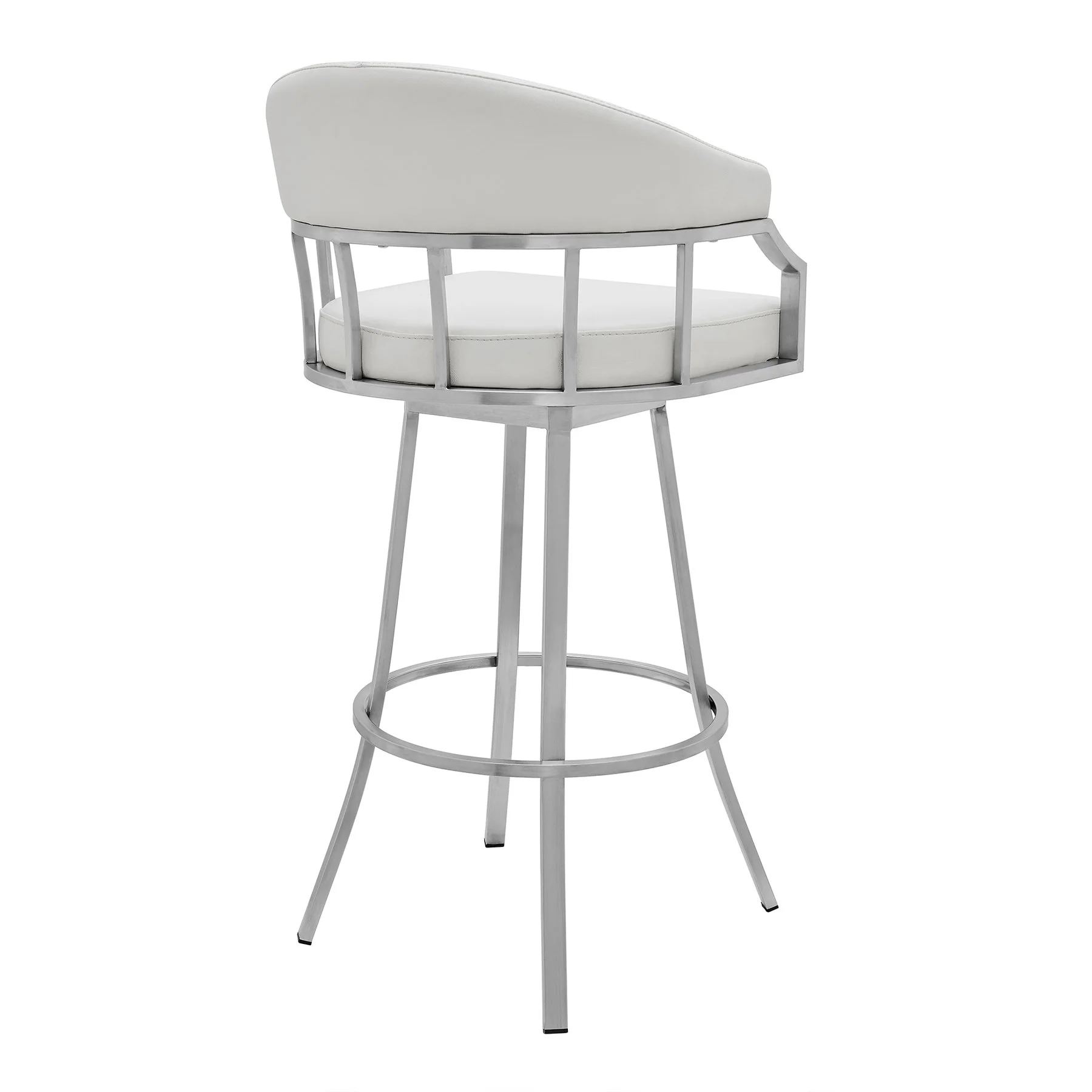 Valerie 30" Bar Height Swivel Modern White Faux Leather Bar and Counter Stool in Brushed Stainless Steel Finish - Image 3