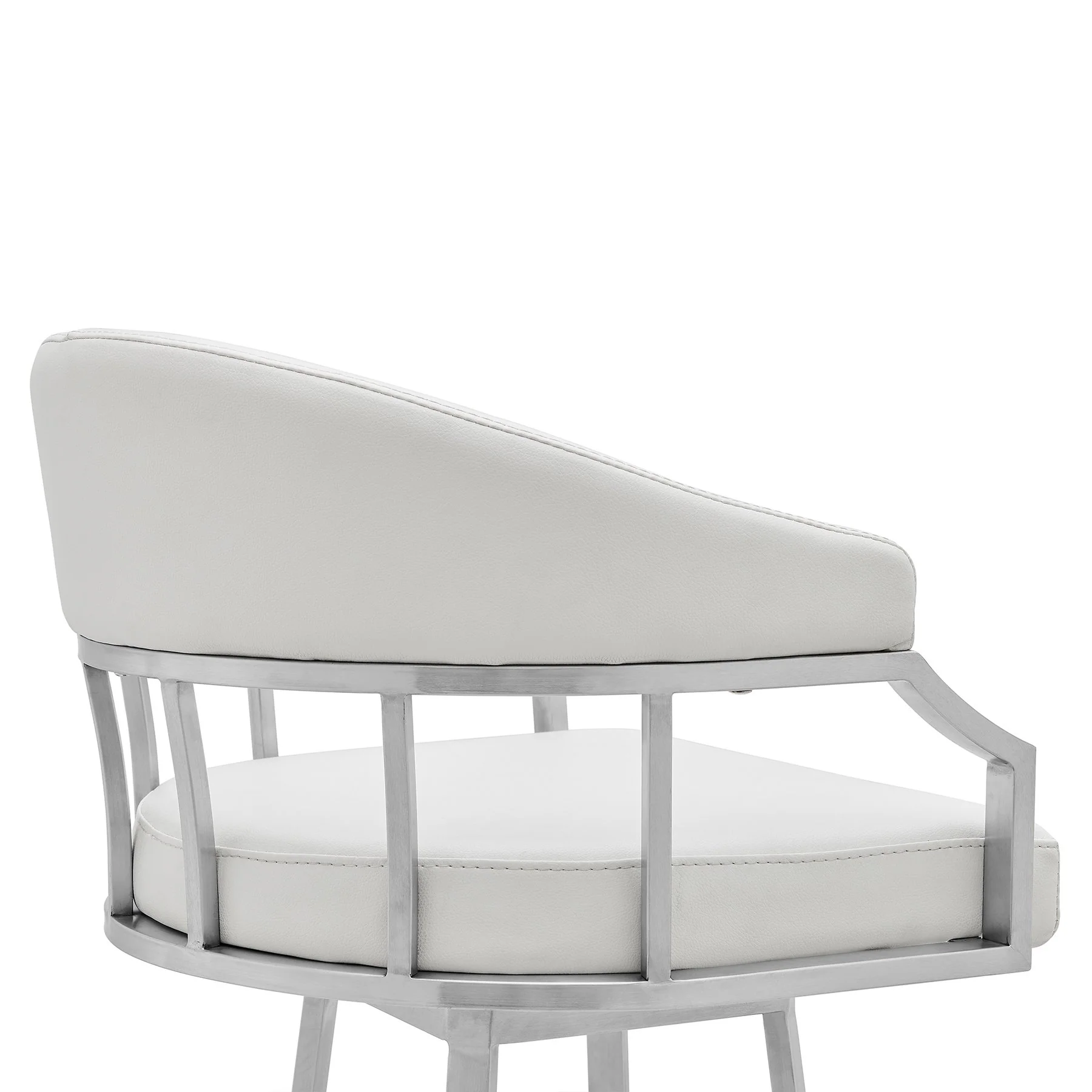 Valerie 30" Bar Height Swivel Modern White Faux Leather Bar and Counter Stool in Brushed Stainless Steel Finish - Image 5