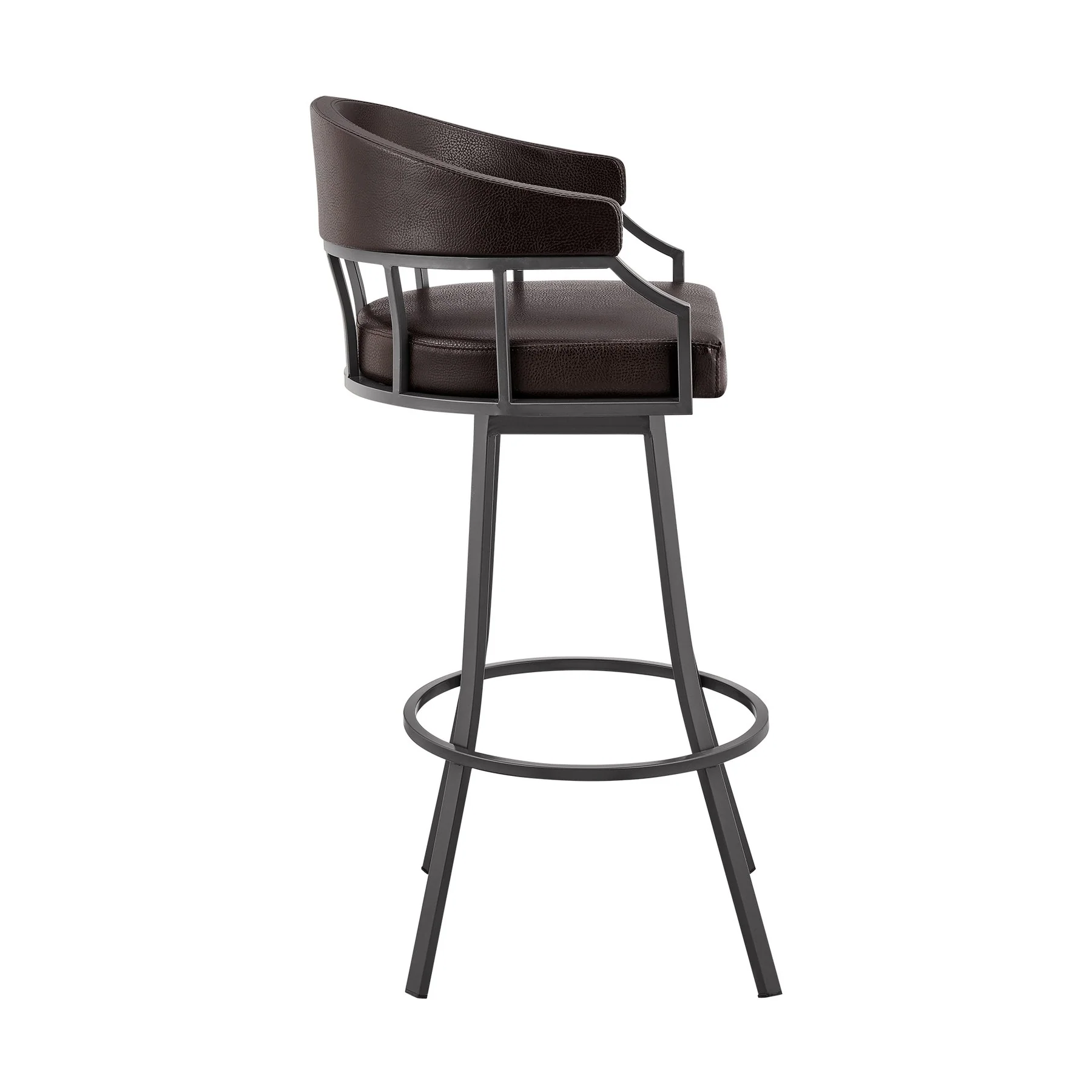 Valerie 30" Swivel Brown Faux Leather and Java Brown Metal Bar Stool - Image 3