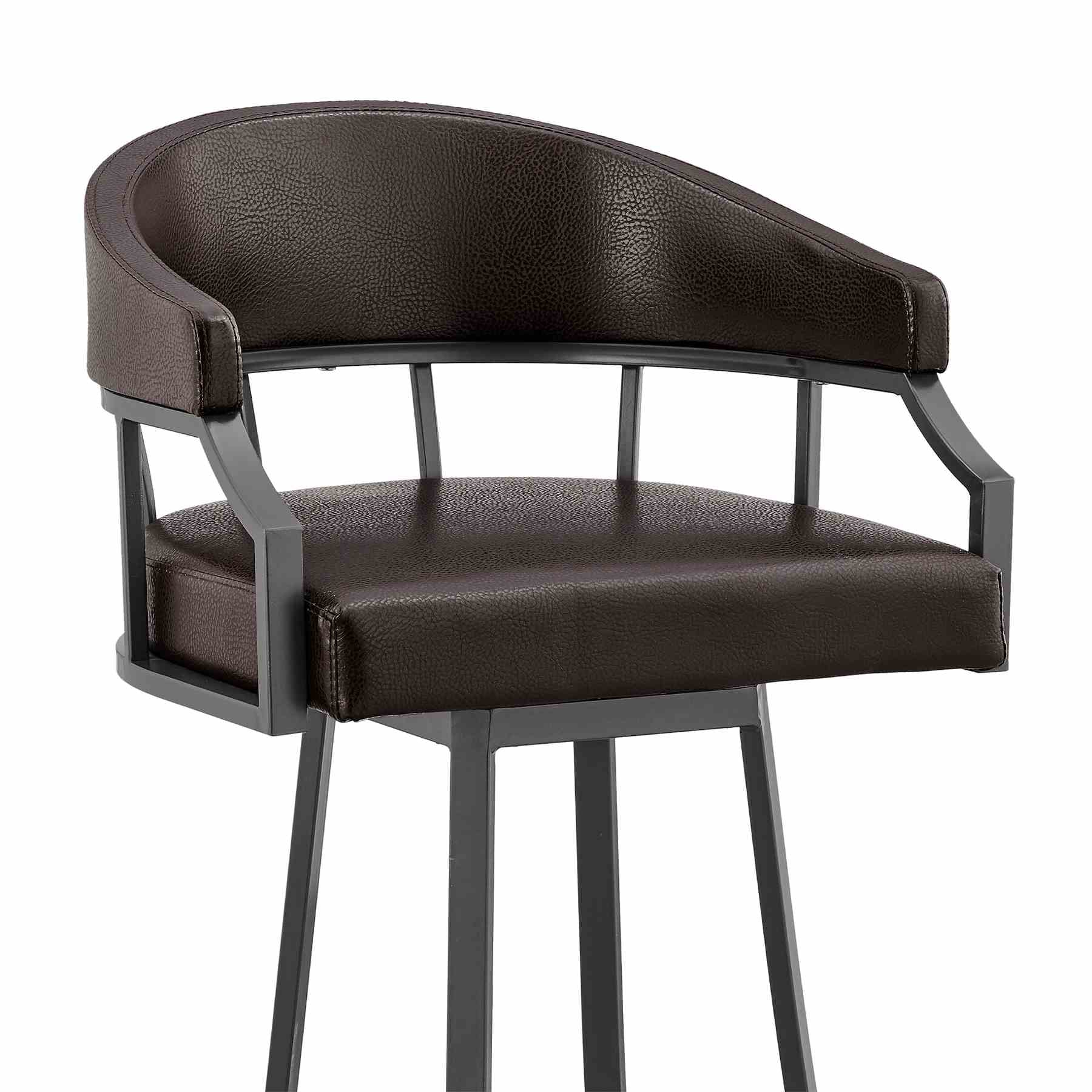 Valerie 30" Swivel Brown Faux Leather and Java Brown Metal Bar Stool - Image 6