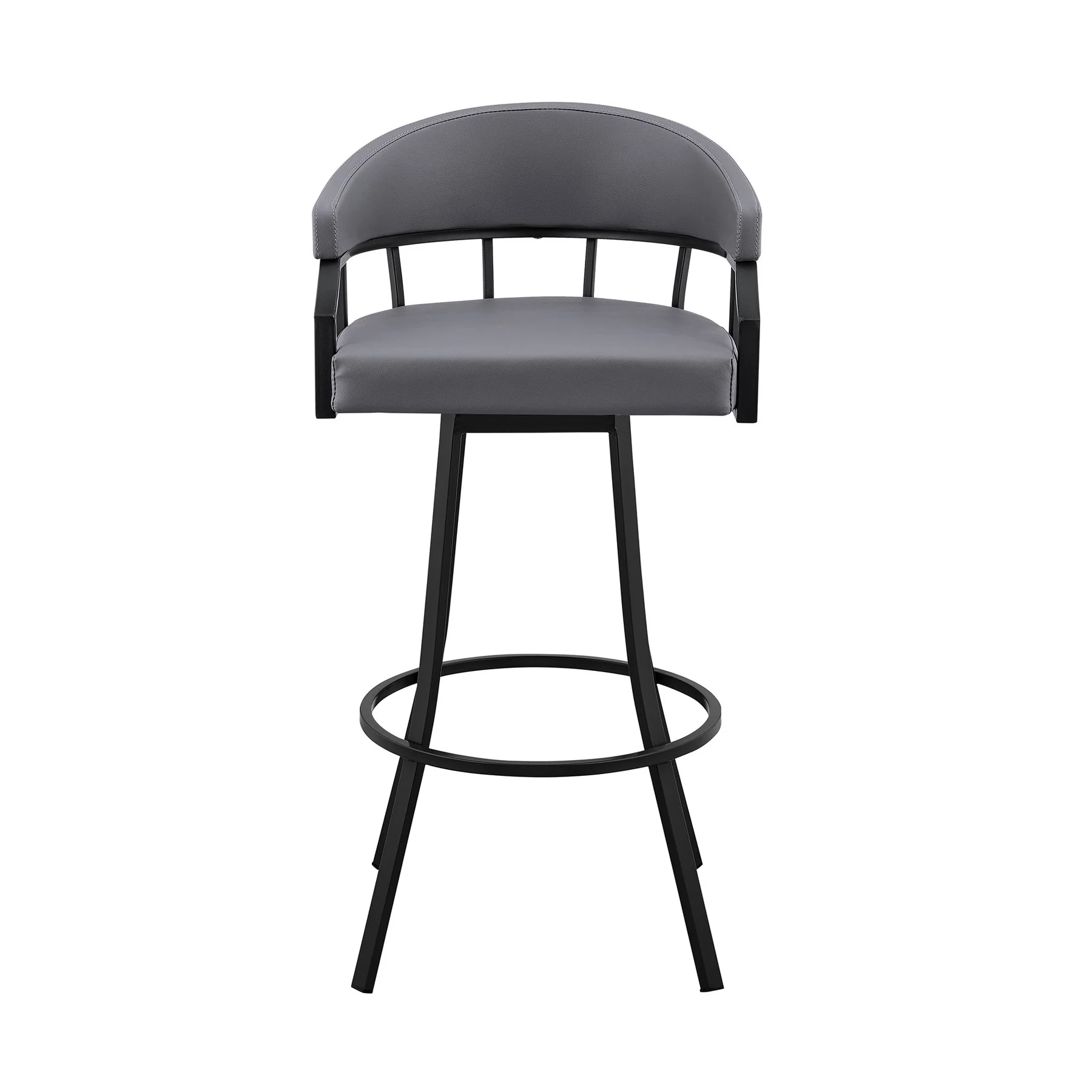Valerie 30" Swivel Slate Gray Faux Leather and Black Metal Bar Stool - Image 2