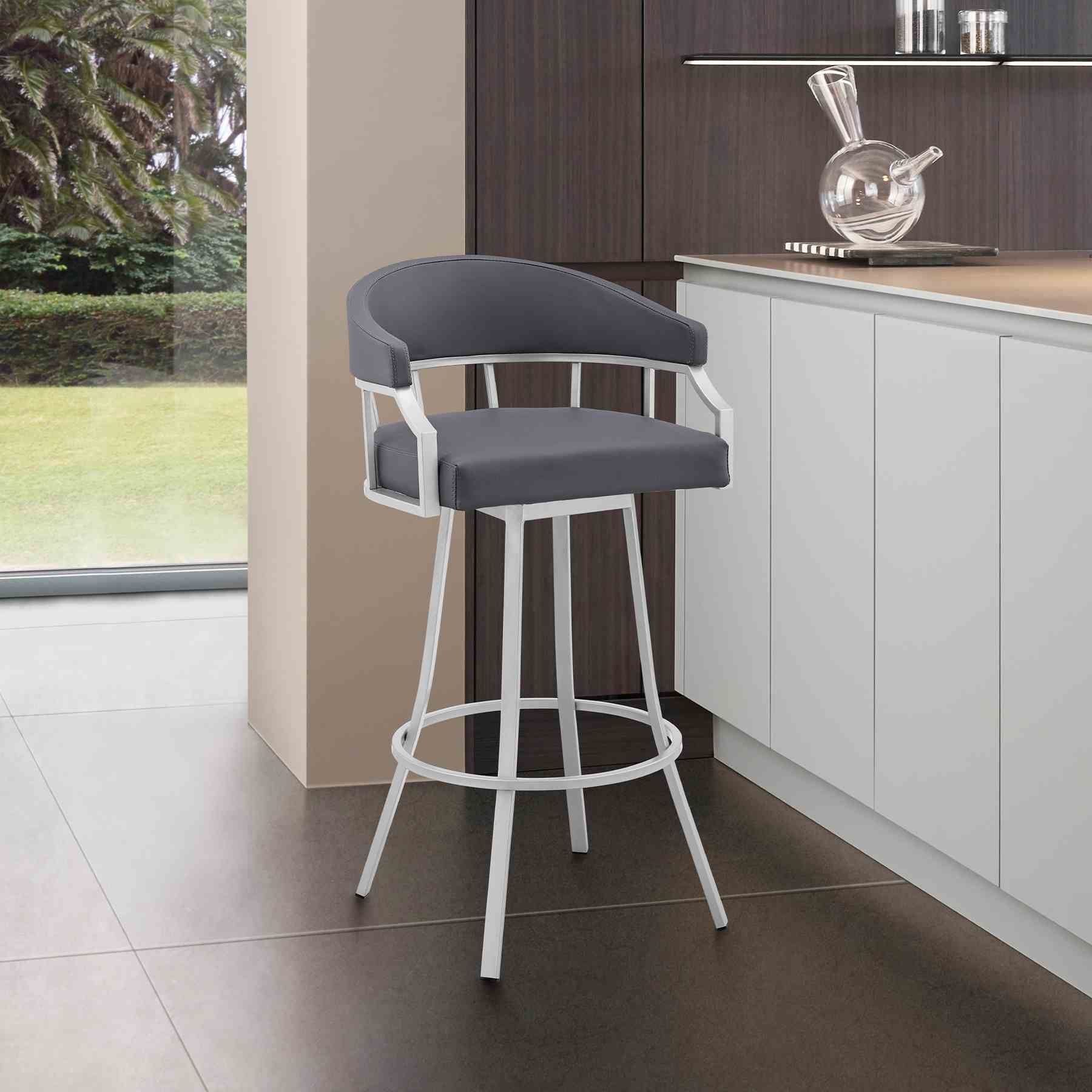 Valerie 30" Swivel Slate Gray Faux Leather and Silver Metal Bar Stool - Image 10