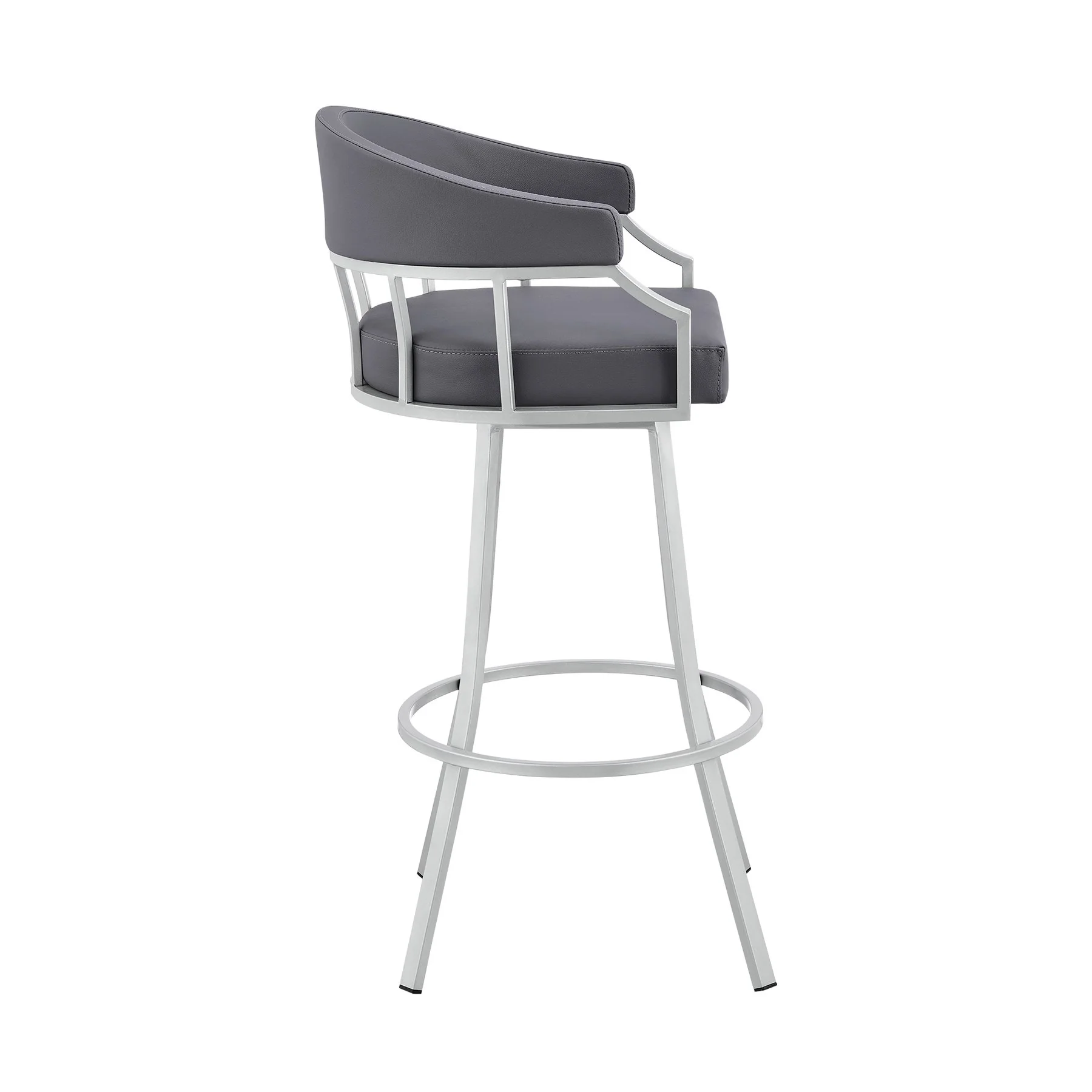 Valerie 30" Swivel Slate Gray Faux Leather and Silver Metal Bar Stool - Image 3