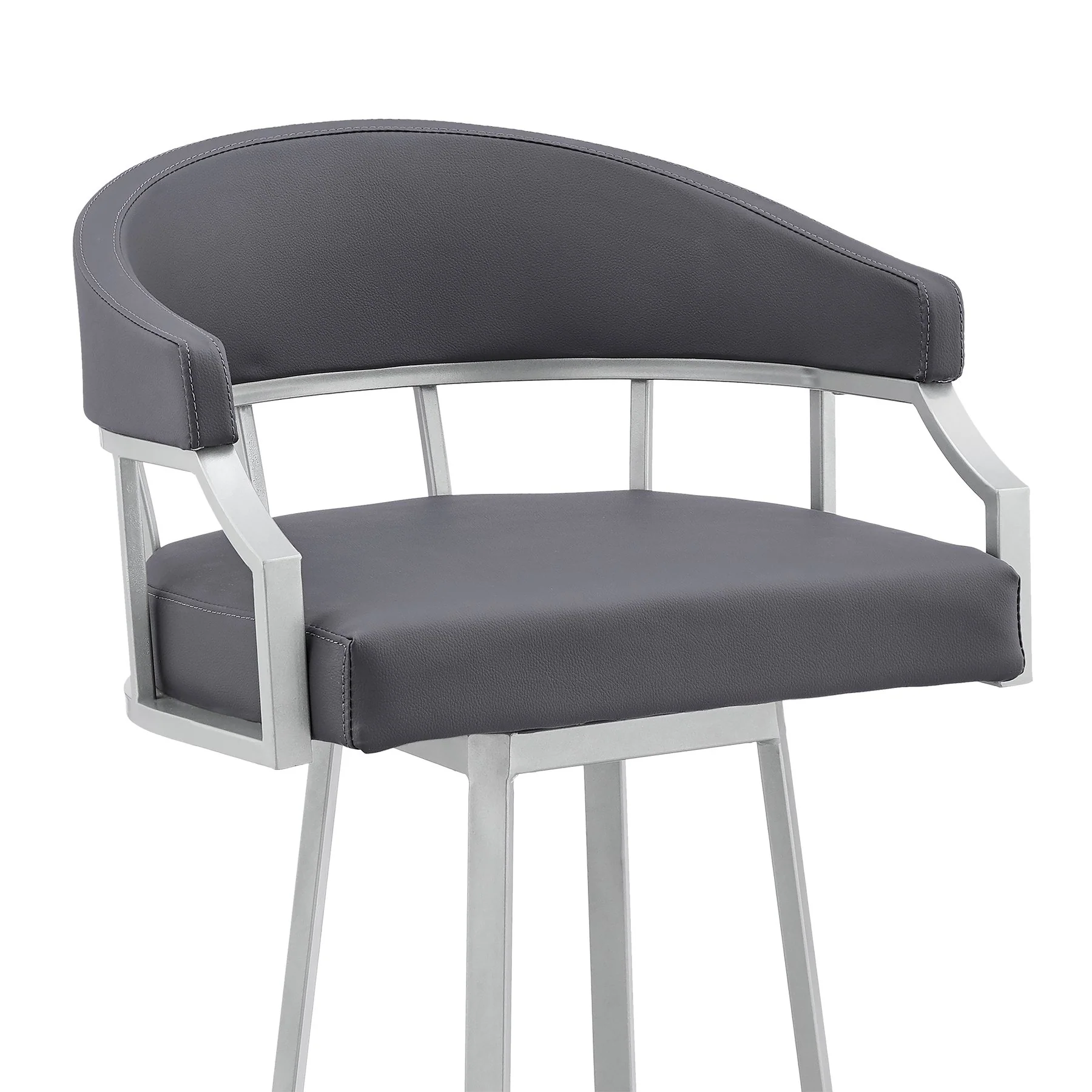 Valerie 30" Swivel Slate Gray Faux Leather and Silver Metal Bar Stool - Image 6