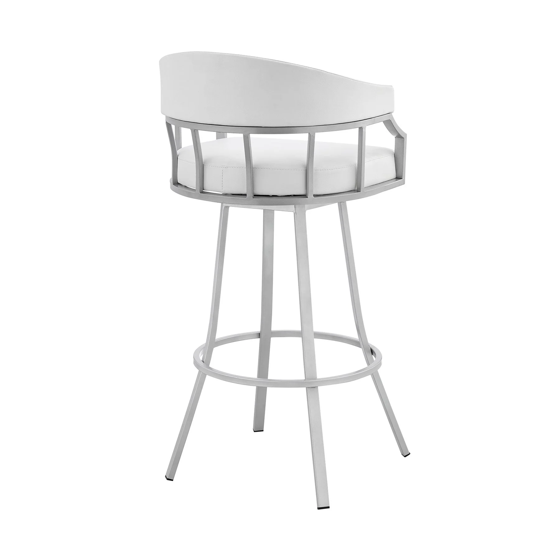 Valerie 30" Swivel White Faux Leather and Silver Metal Bar Stool - Image 4