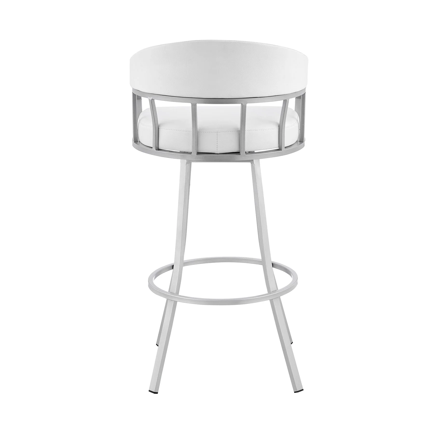 Valerie 30" Swivel White Faux Leather and Silver Metal Bar Stool - Image 5