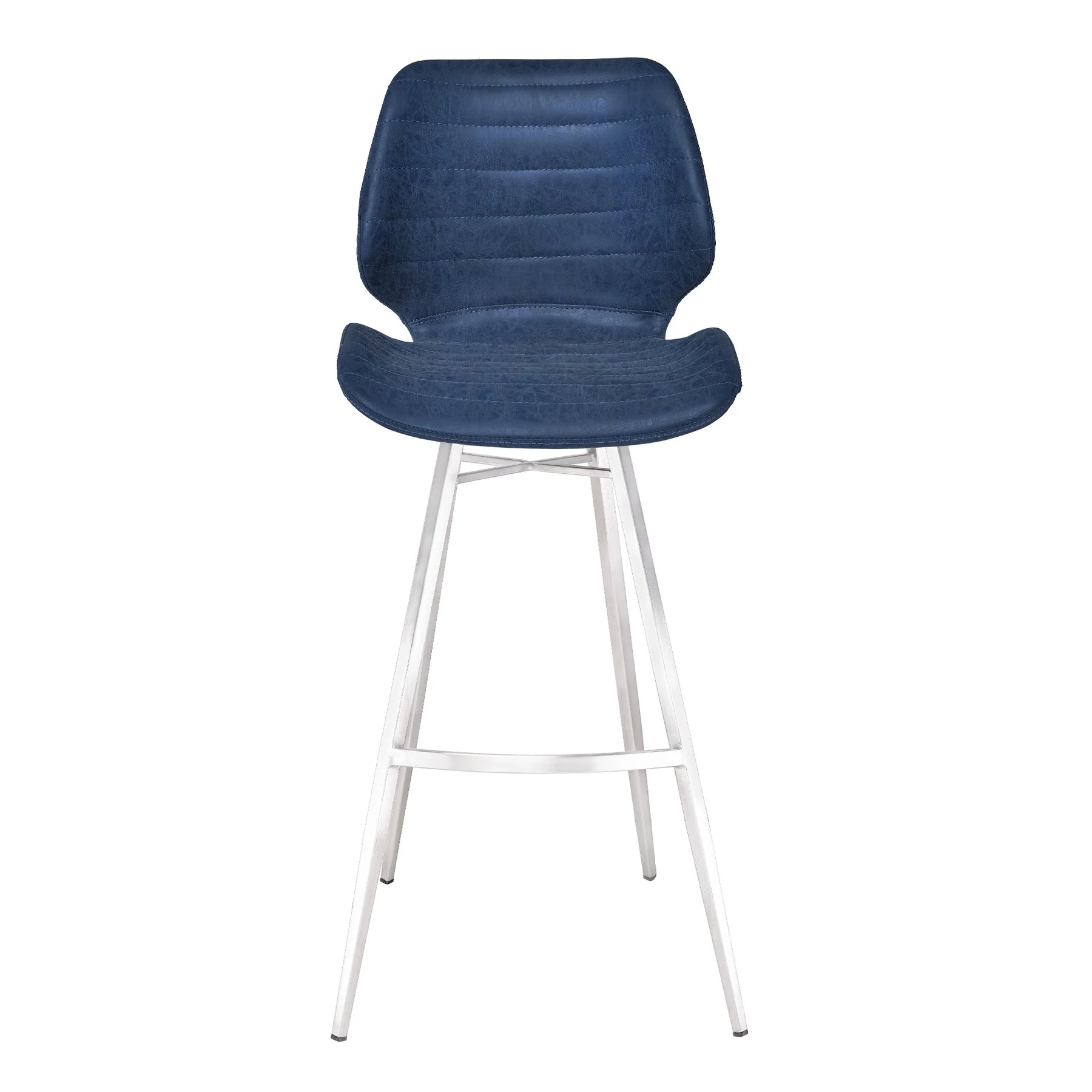 Valor 26" Counter Height Barstool in Brushed Stainless Steel with Dark Vintage Blue Faux Leather - Image 2