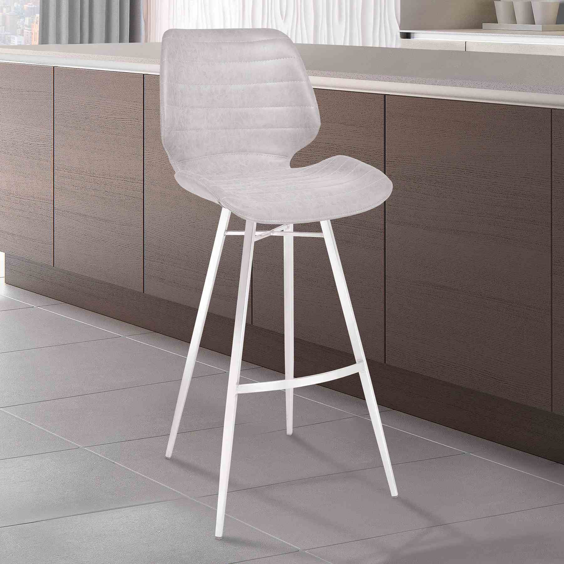Valor 26" Counter Height Barstool in Brushed Stainless Steel with Light Vintage Gray Faux Leather - Image 7