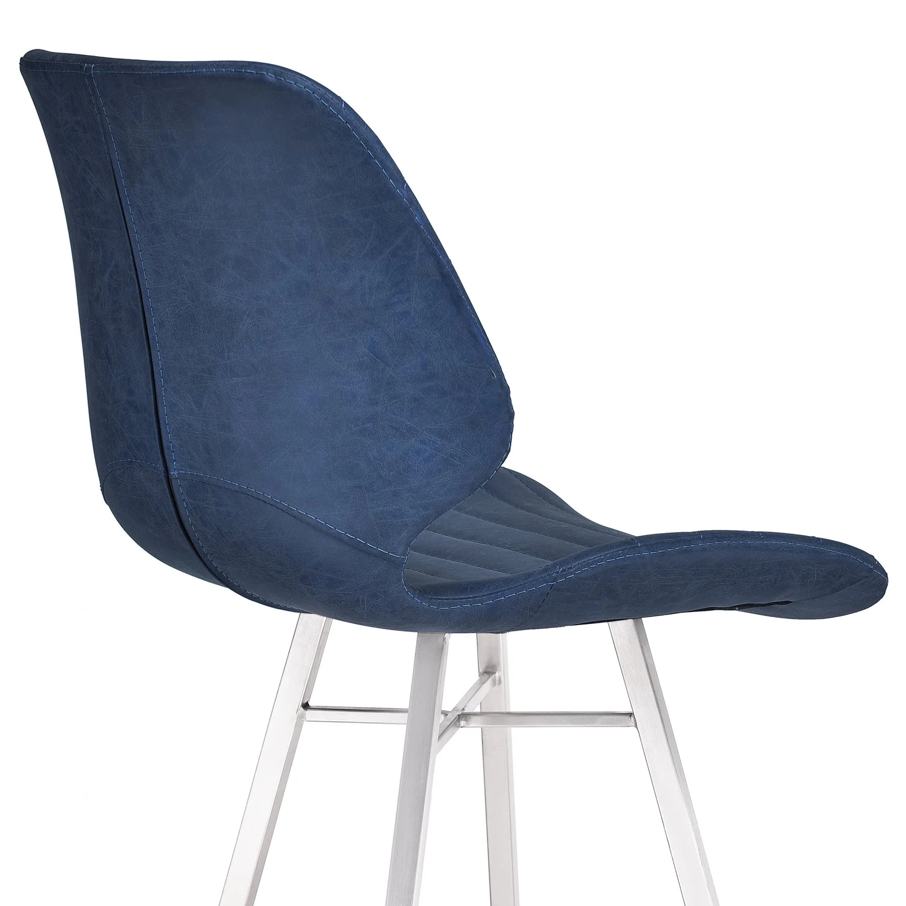 Valor 30" Bar Height Barstool in Brushed Stainless Steel with Dark Vintage Blue Faux Leather - Image 5