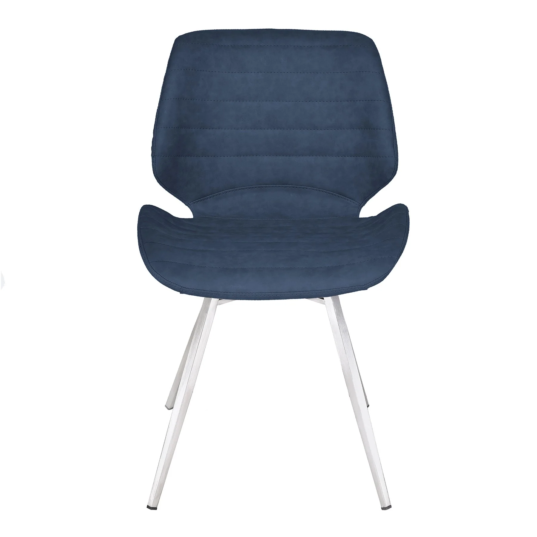 Valor Contemporary Dining Chair in Brushed Stainless Steel with Dark Vintage Blue Faux Leather - Set of 2 - Image 2