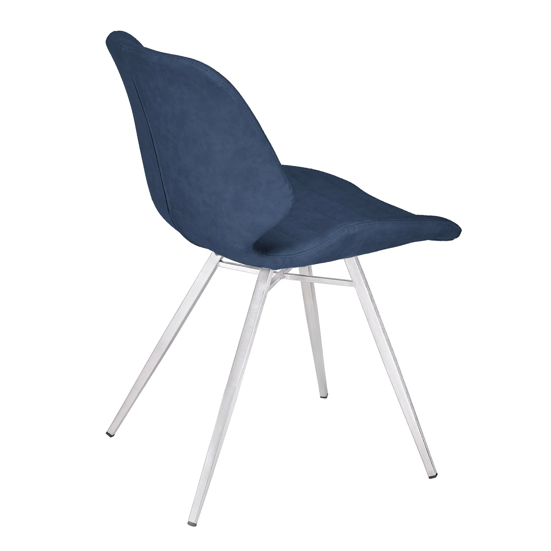 Valor Contemporary Dining Chair in Brushed Stainless Steel with Dark Vintage Blue Faux Leather - Set of 2 - Image 3