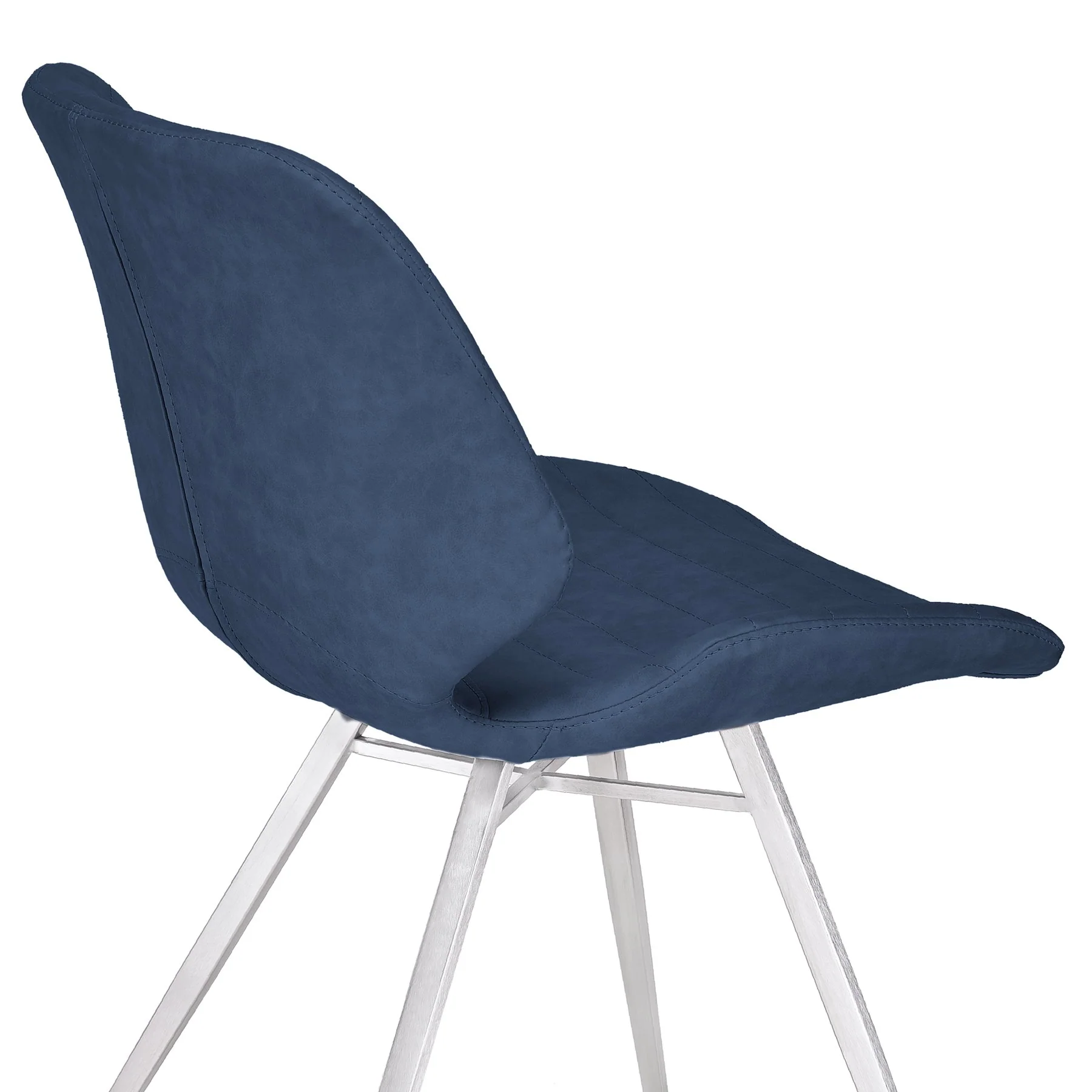 Valor Contemporary Dining Chair in Brushed Stainless Steel with Dark Vintage Blue Faux Leather - Set of 2 - Image 5