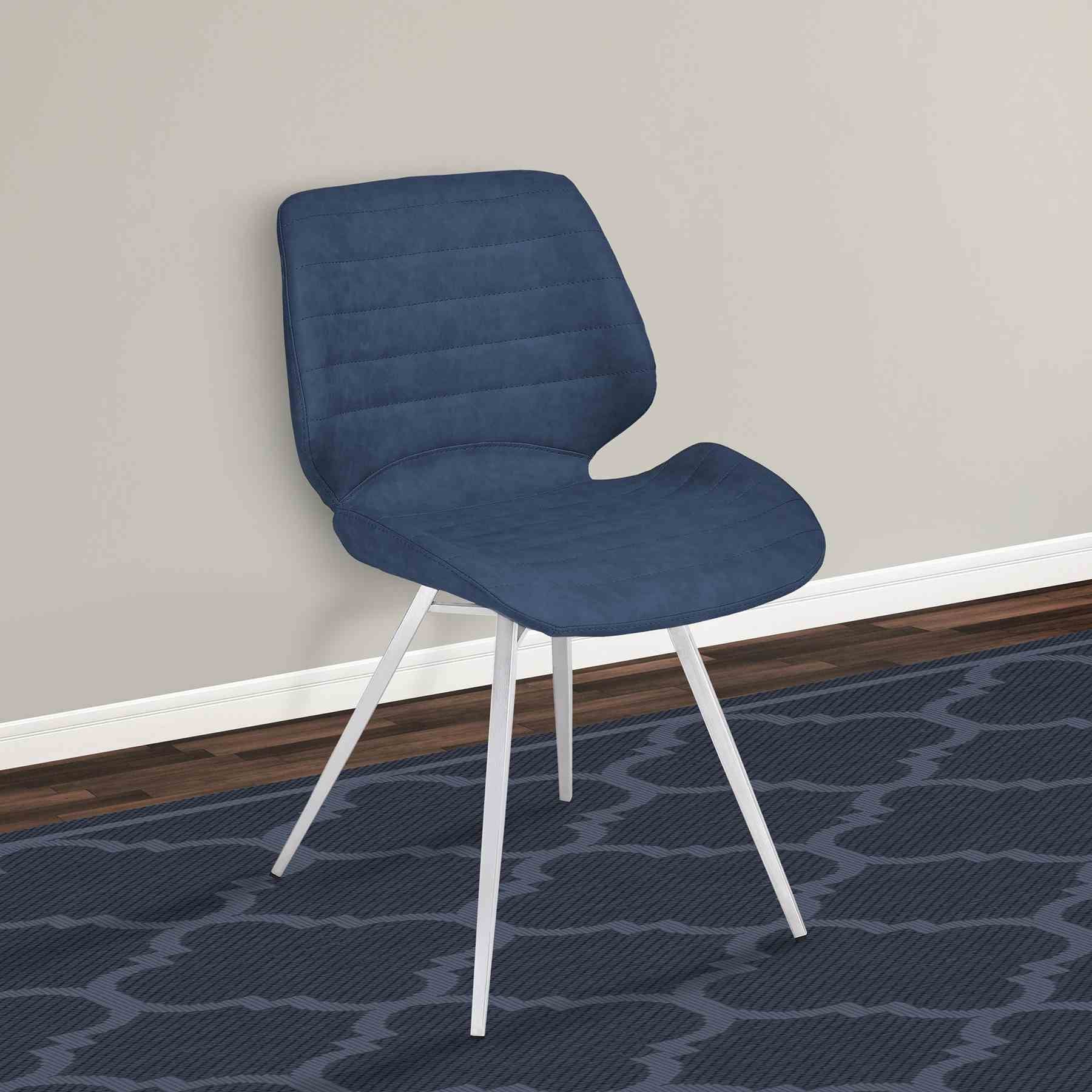 Valor Contemporary Dining Chair in Brushed Stainless Steel with Dark Vintage Blue Faux Leather - Set of 2 - Image 7