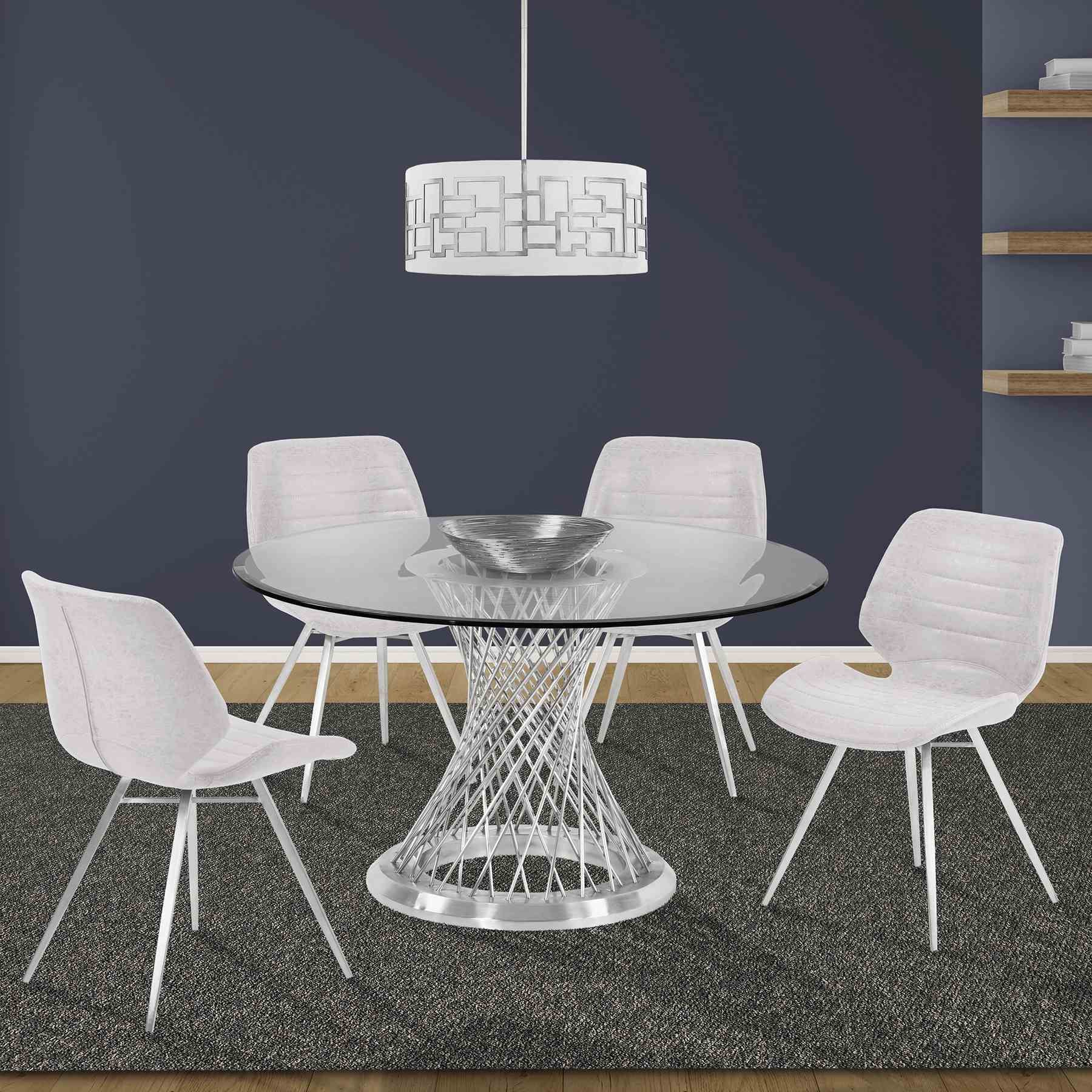 Valor Contemporary Dining Chair in Brushed Stainless Steel with Vintage Gray Faux Leather - Set of 2 - Image 7