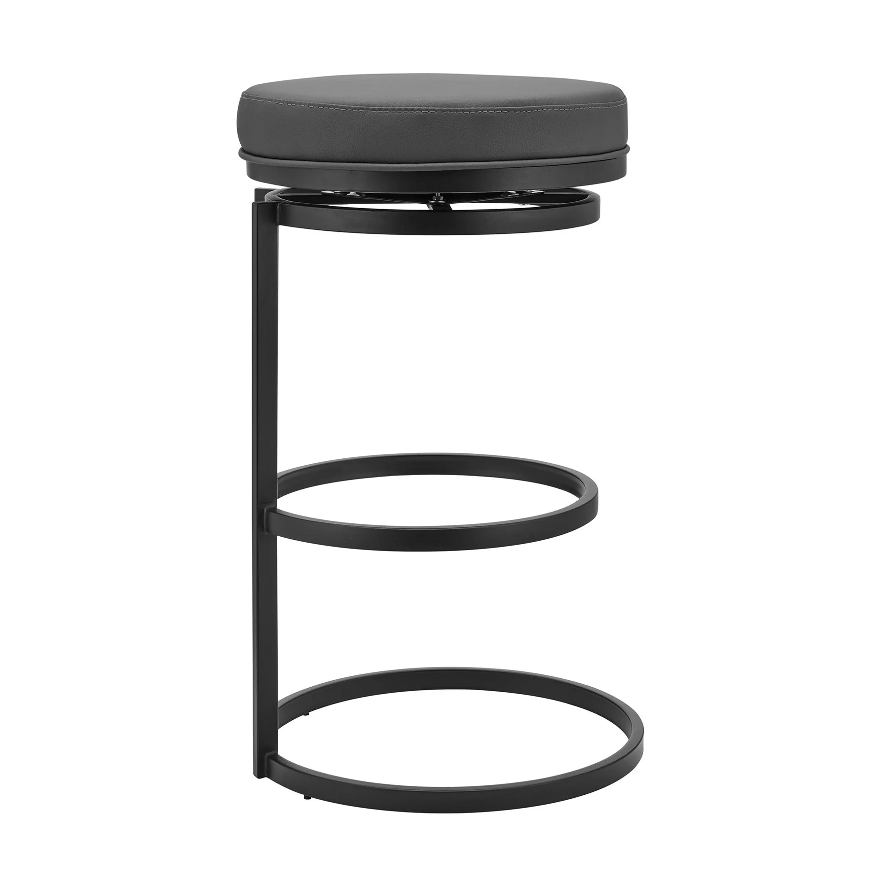 Vander 26" Gray Faux Leather and Black Metal Swivel Bar Stool - Image 2