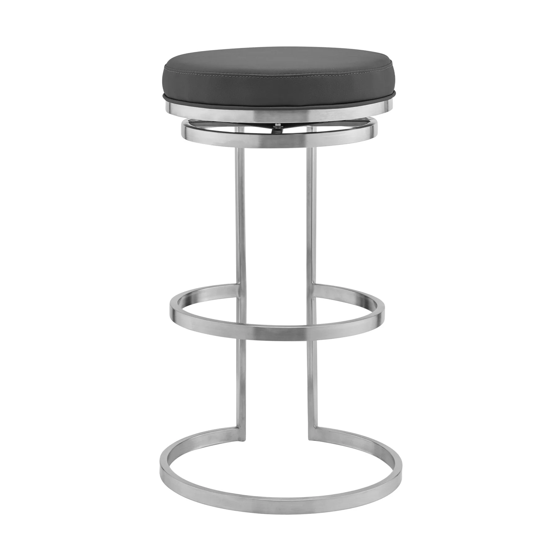 Vander 26" Gray Faux Leather and Brushed Stainless Steel Swivel Bar Stool - Image 3