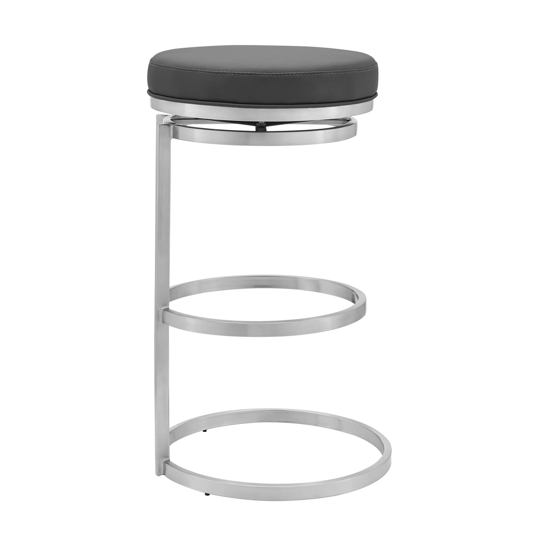 Vander 30" Gray Faux Leather and Brushed Stainless Steel Swivel Bar Stool - Image 2