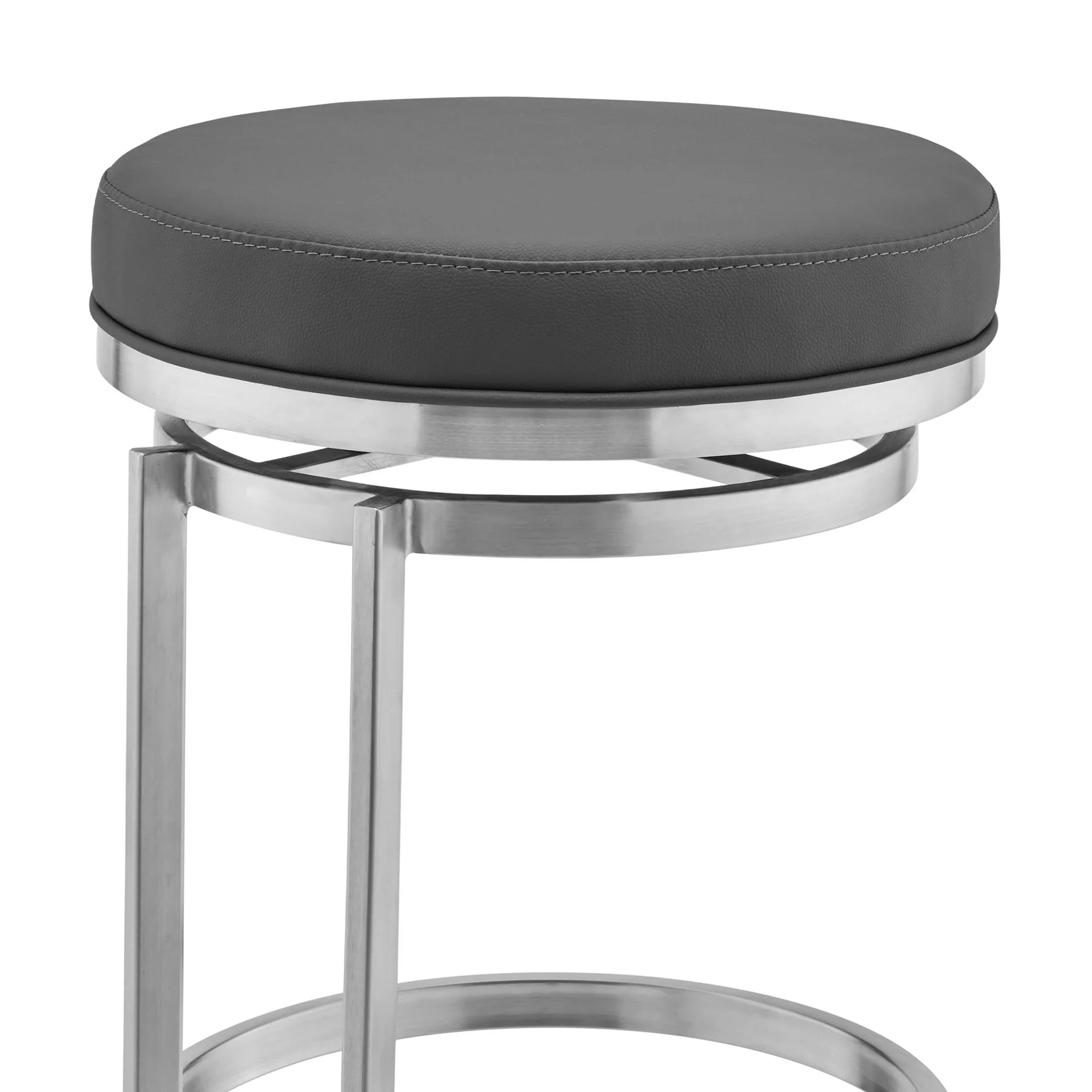 Vander 30" Gray Faux Leather and Brushed Stainless Steel Swivel Bar Stool - Image 4