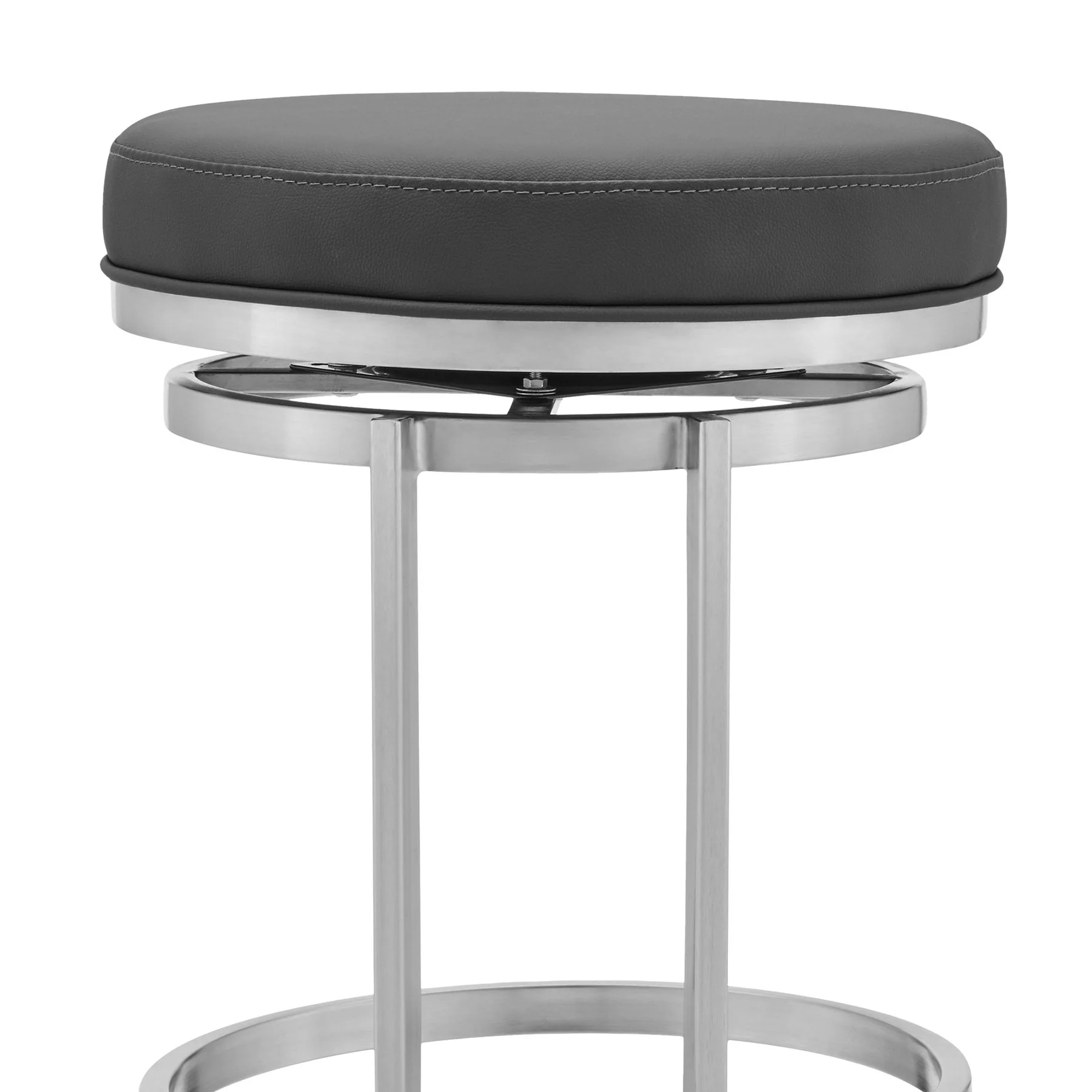 Vander 30" Gray Faux Leather and Brushed Stainless Steel Swivel Bar Stool - Image 5