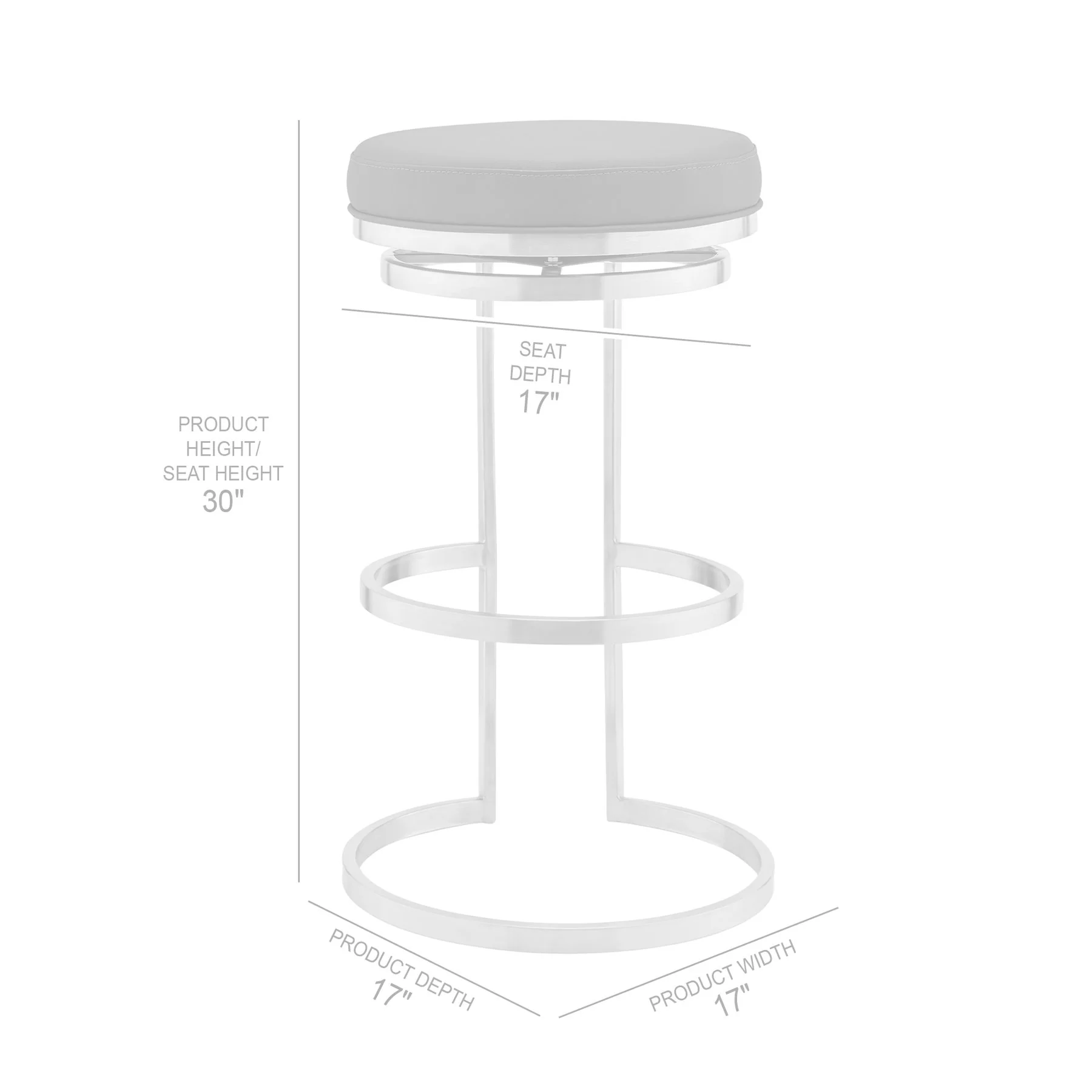Vander 30" Gray Faux Leather and Brushed Stainless Steel Swivel Bar Stool - Image 7