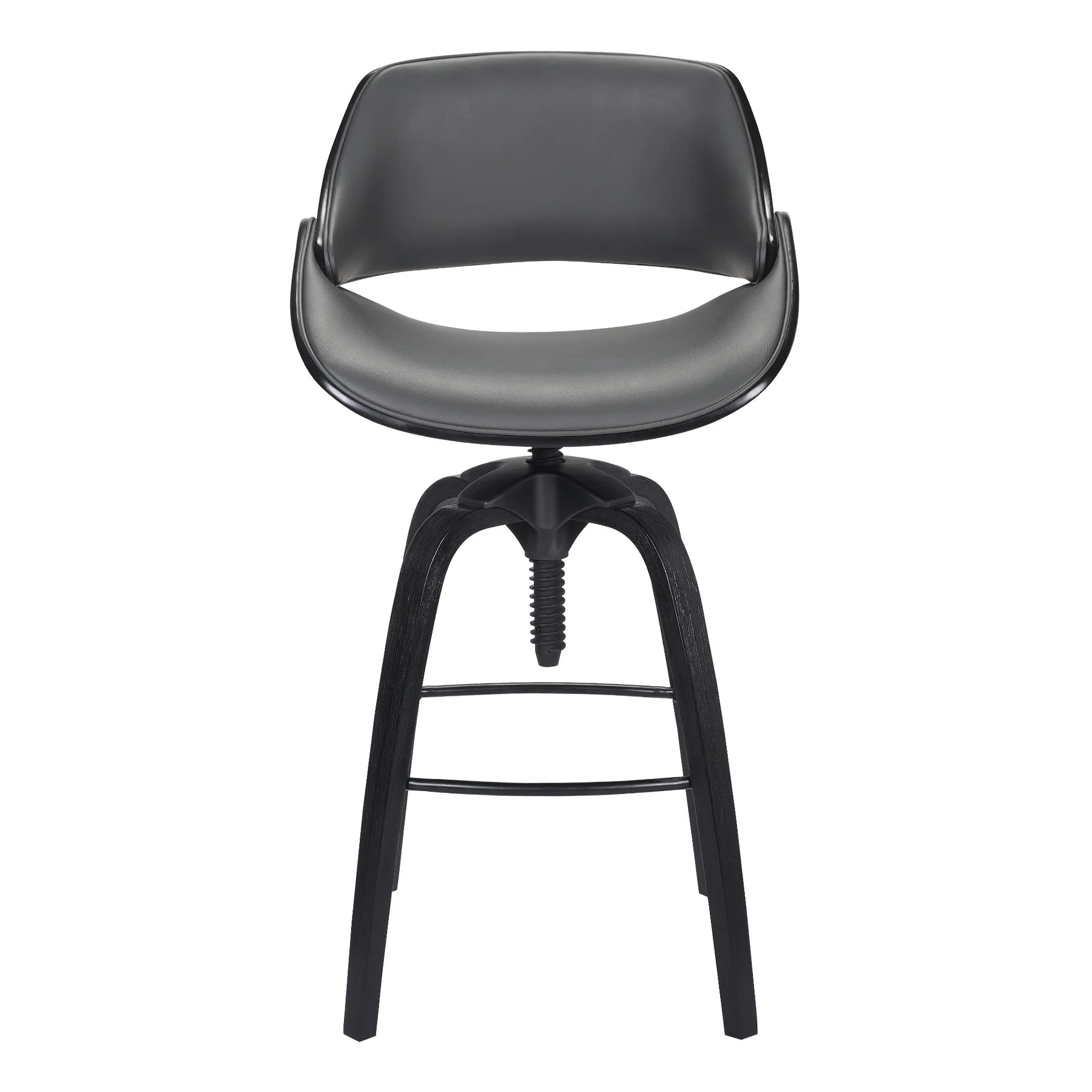 Vanessa Contemporary Adjustable Barstool in Black Brushed Wood Finish and Gray Faux Leather - Image 2