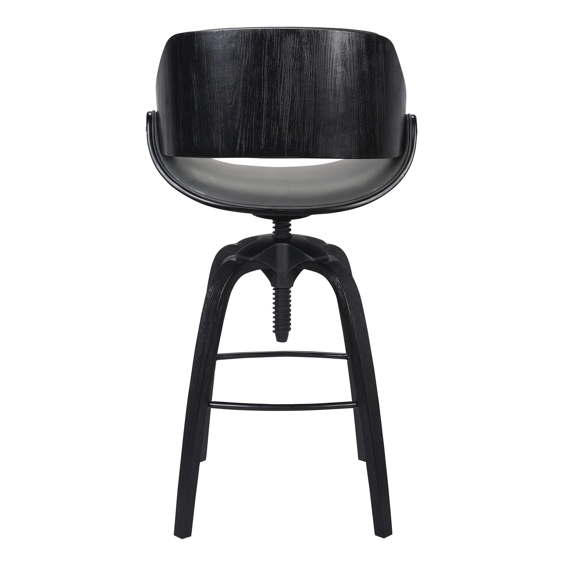 Vanessa Contemporary Adjustable Barstool in Black Brushed Wood Finish and Gray Faux Leather - Image 4