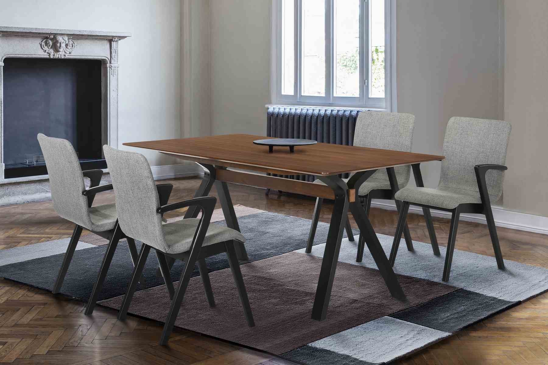 Varde Mid-Century Gray Upholstered Dining Chairs in Black Finish - Set of 2 - Image 7