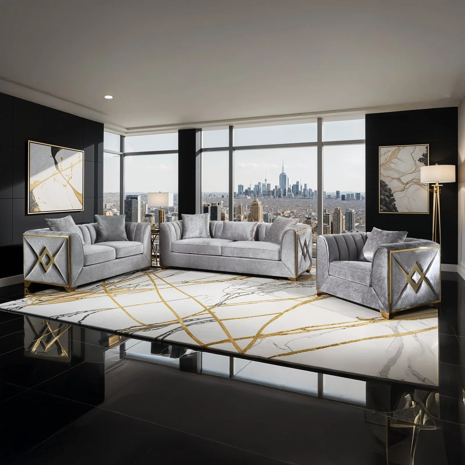 Velencia 3 Pc Living Room set Silver - Image 8