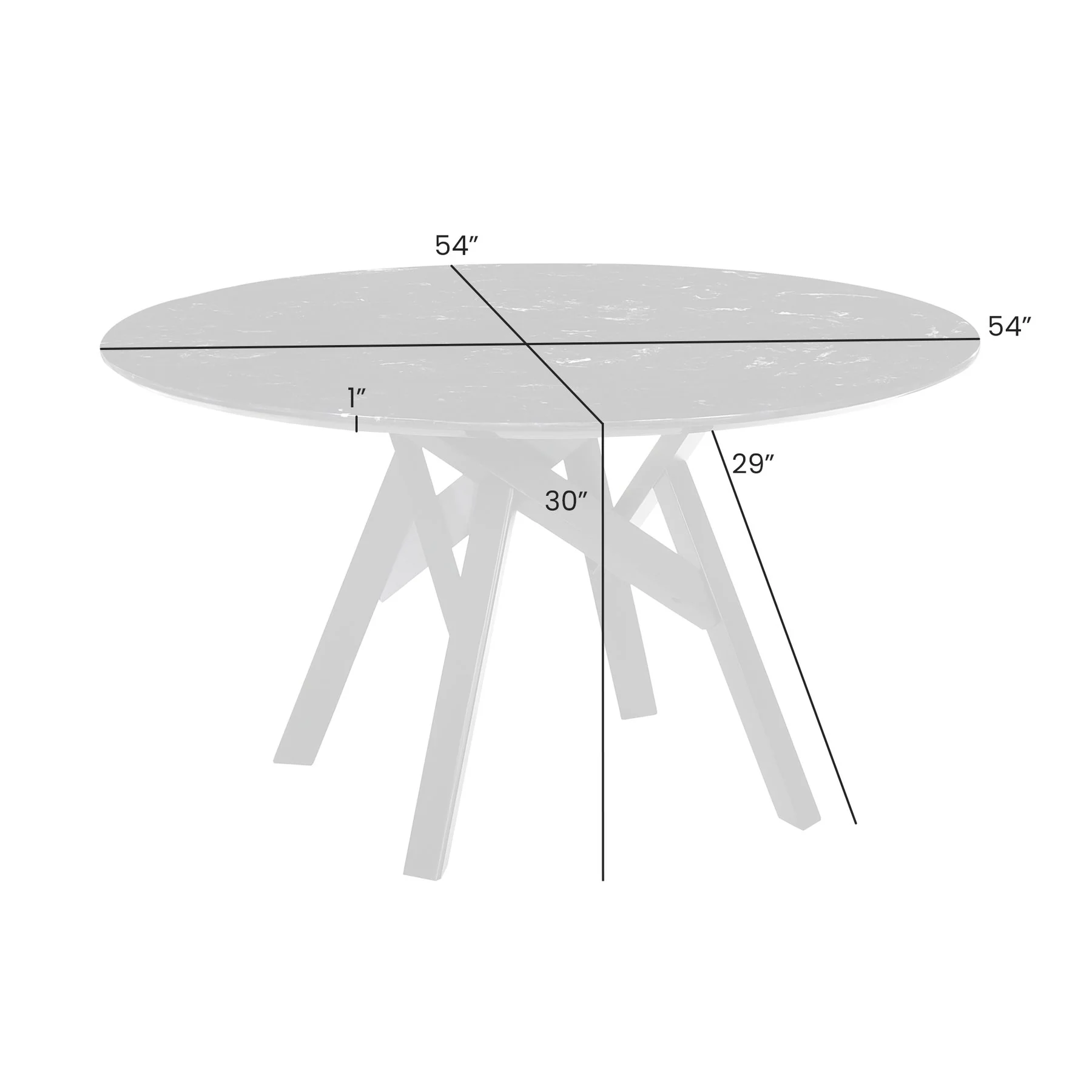 Venus 54" Round Mid-Century Modern Black Marble Dining Table with Black Wood Legs - Image 4