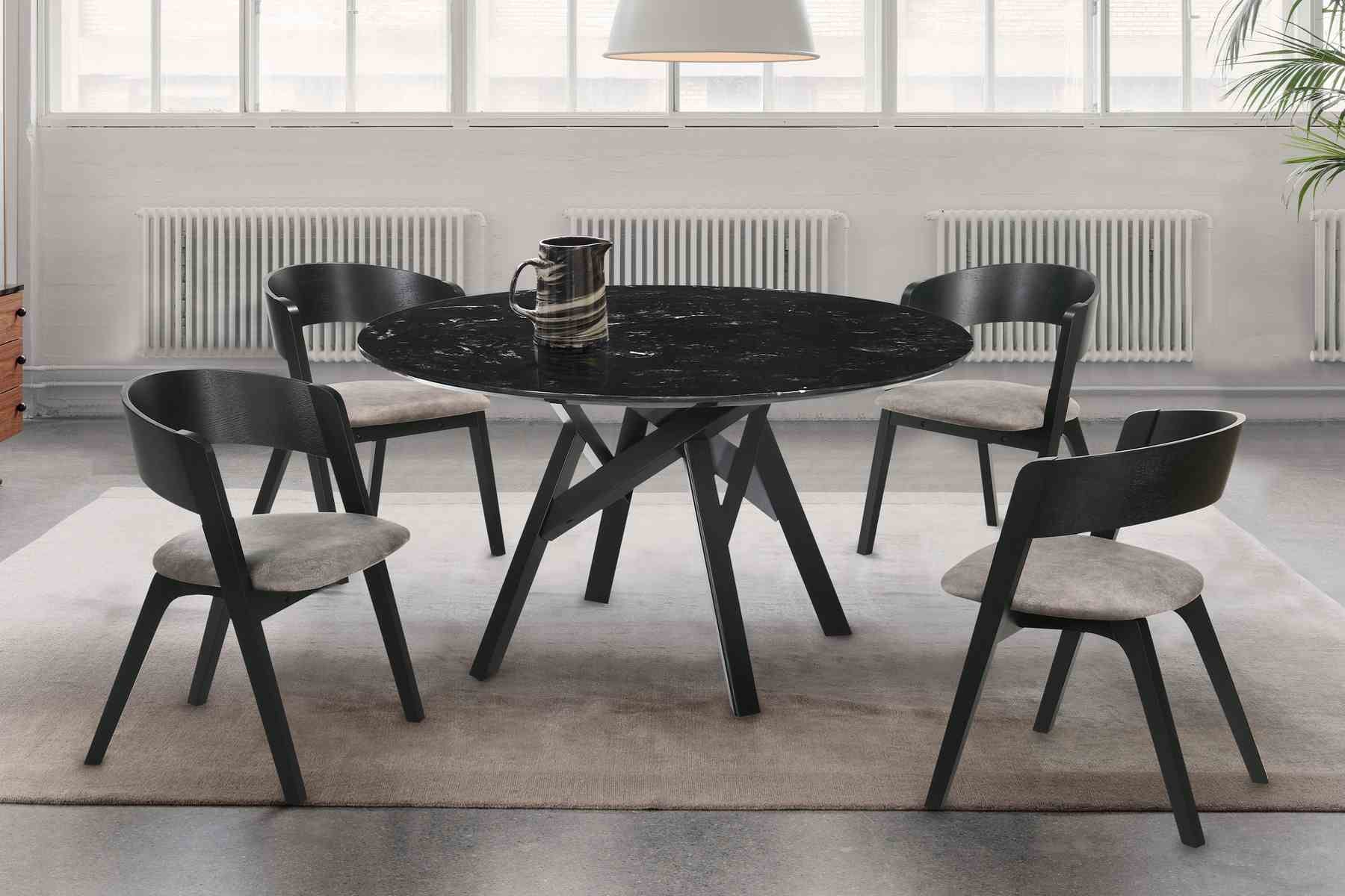 Venus and Jackie 5 Piece Black Marble Round Dining Set - Image 9