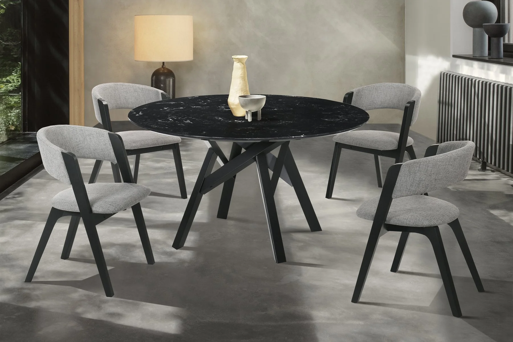 Venus and Rowan 5 Piece Black Marble Round Dining Set - Image 9